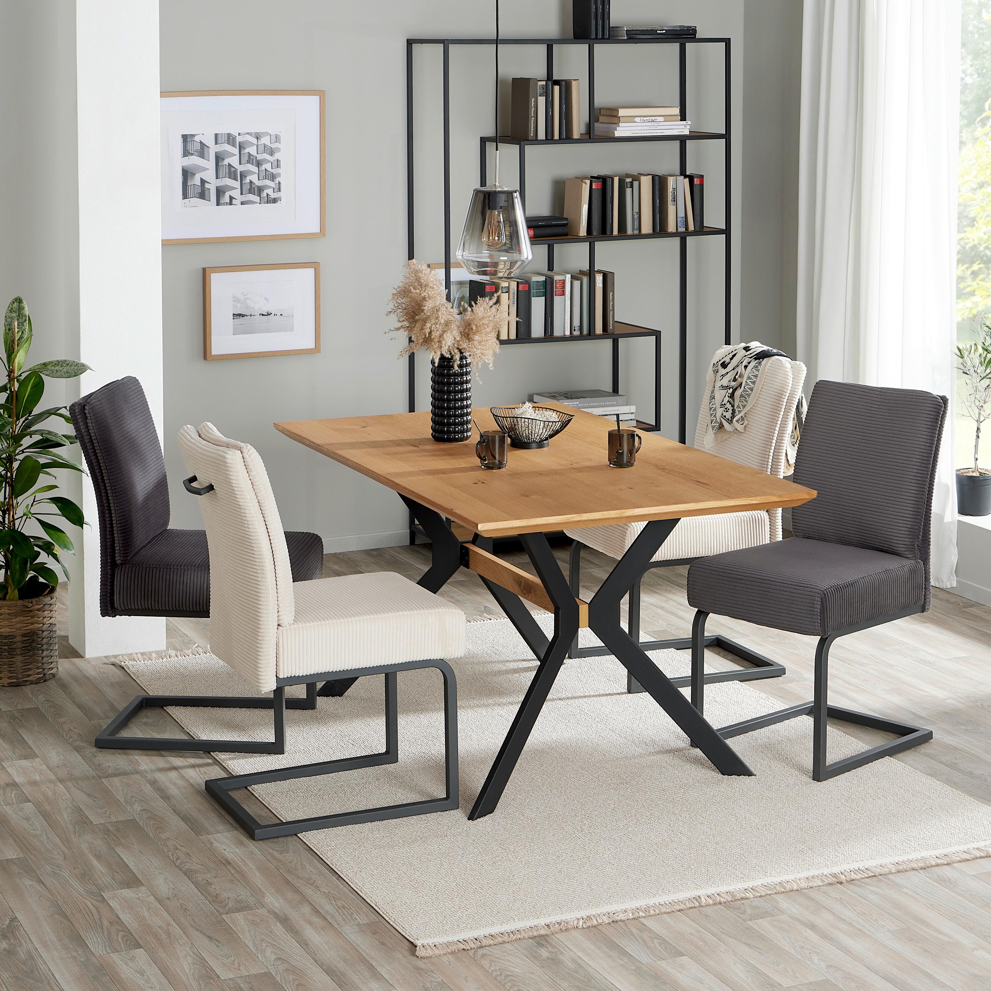 Esstisch mit Echtholz-Platte Rupert 150x90cm - Eichefarben/Schwarz, MODERN, Holzwerkstoff/Metall (150/76/90cm)