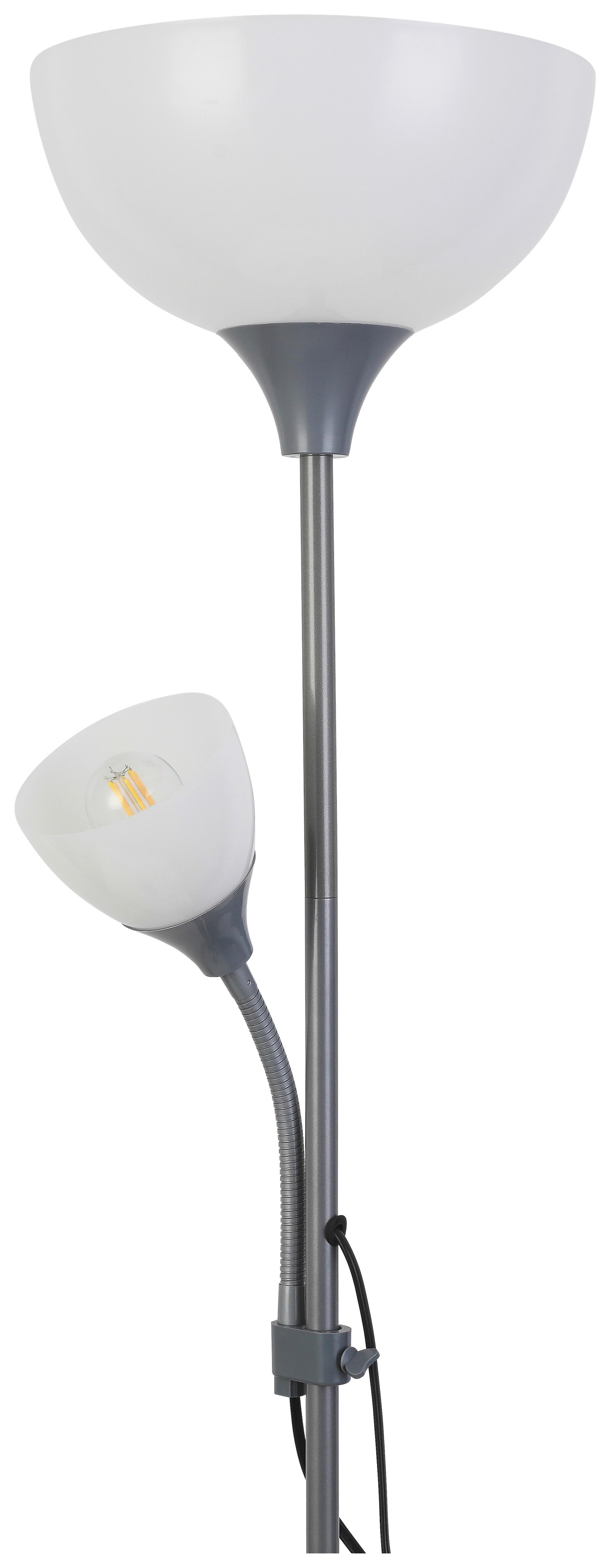 Stehlampe Doris Silberfarben/Weiß mit Leselampe - Silberfarben/Weiß, KONVENTIONELL, Kunststoff/Metall (180cm) - Ondega