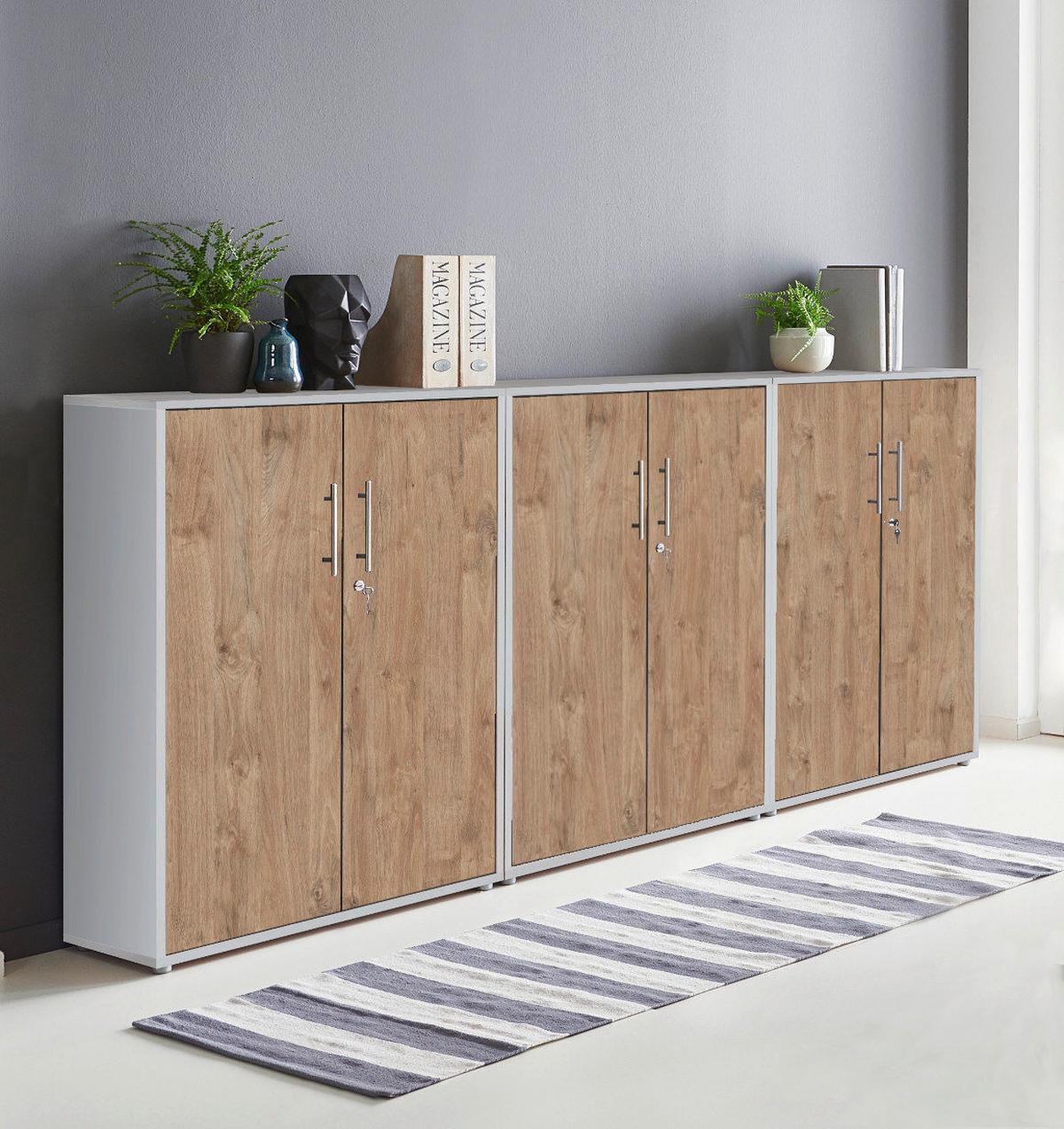 Aktenschrank Office Edition Grau/eiche Dekor B: 253,2cm - Eichefarben/Grau, MODERN, Holzwerkstoff (253,2/113,6/33cm) - MID.YOU