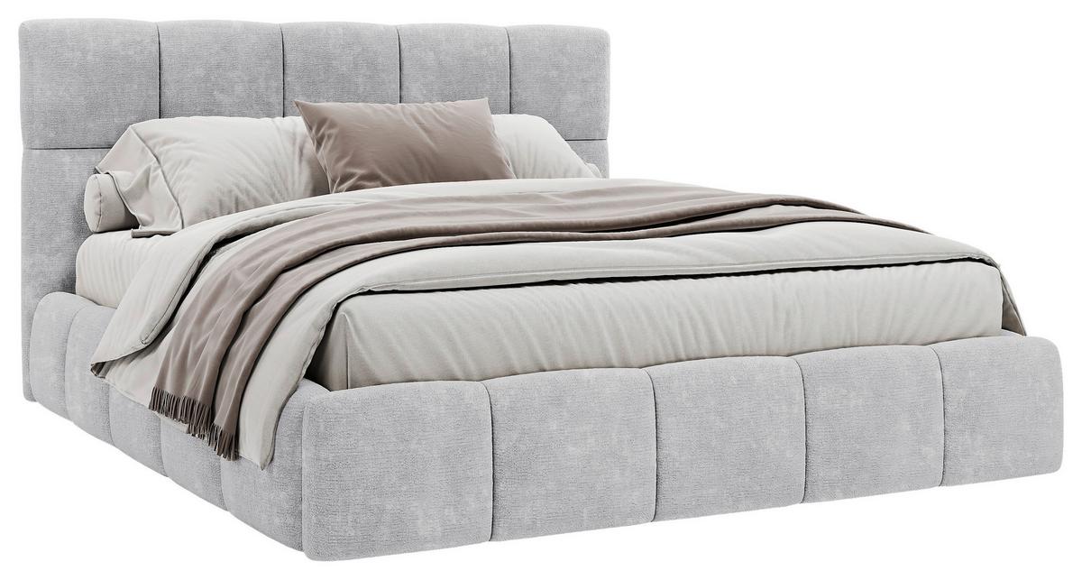 Polsterbett Cherry Chenille Blaugrau, Lf: 140x200 cm - Hellgrau/Schwarz, MODERN, Holz/Holzwerkstoff (140/200cm) - MID.YOU
