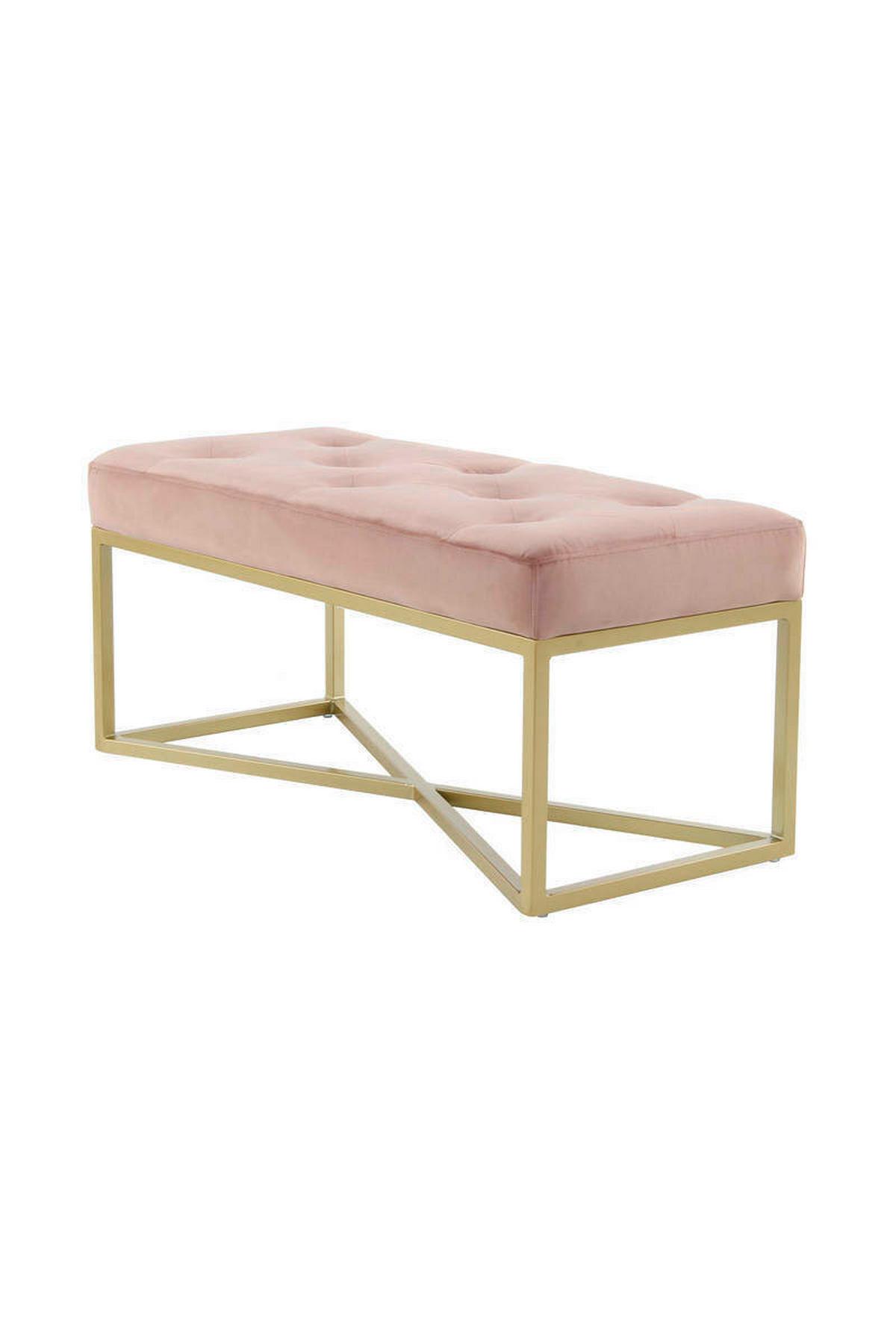 Dlhá taburetka PINK - zlatá/staroružová, Basics, kov/kompozitné drevo (90/40/40cm)