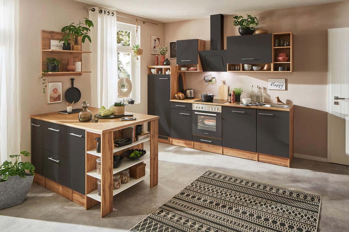 Küchenblock Hilde Küchenzeile 280 cm - Wildeiche/Grau, Design, Holzwerkstoff (280-150cm) - Respekta