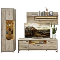 Wohnwand Ruben - Eichefarben/Schwarz, KONVENTIONELL, Glas/Holzwerkstoff (270/205/49cm) - Livetastic