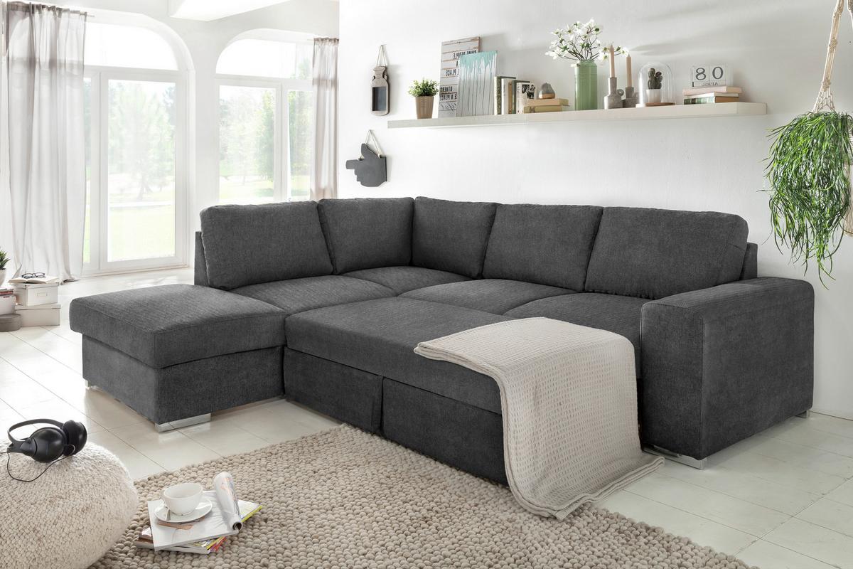 Ecksofa Mit Schlaffunktion Eddi Inkl. Bettkasten Dunkelgrau - Chromfarben/Dunkelgrau, KONVENTIONELL, Textil (213/248cm) - MID.YOU