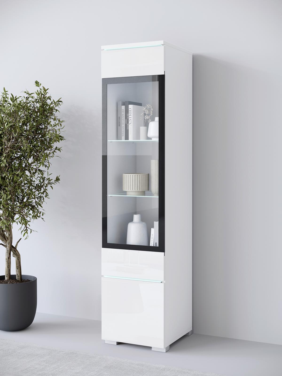 Vitrine Vera Weiß/weiß Hg B: 30cm - Weiß Hochglanz/Weiß, Design, Glas/Holzwerkstoff (30/130/33cm) - Livetastic