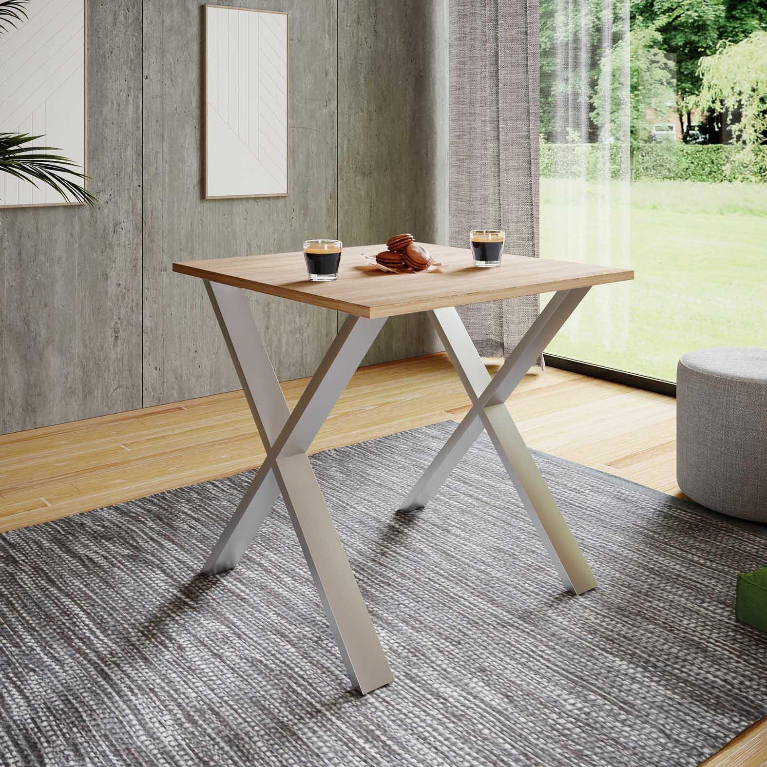 Esstisch Xona 80x50 cm Silberfarben/Eiche Dekor - Silberfarben/Sonoma Eiche, Basics, Holzwerkstoff/Metall (80/50/76cm) - MID.YOU