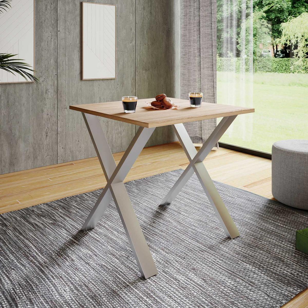 Esstisch Xona 80x50 Cm Silberfarben/eiche Dekor - Silberfarben/Sonoma Eiche, Basics, Holzwerkstoff/Metall (80/50/76cm) - MID.YOU