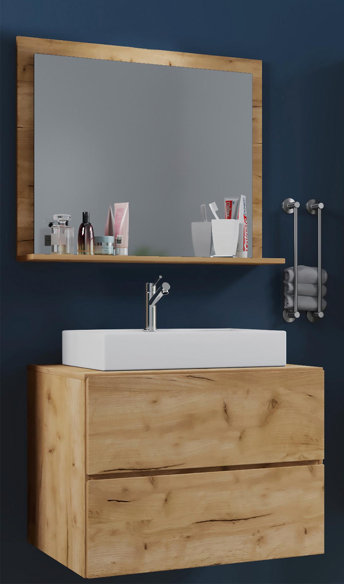 Bademöbel-Set 3-Tlg. Flandu 60 cm Eiche Dekor - Honigeiche/Weiß, MODERN, Keramik/Holzwerkstoff (60cm) - MID.YOU