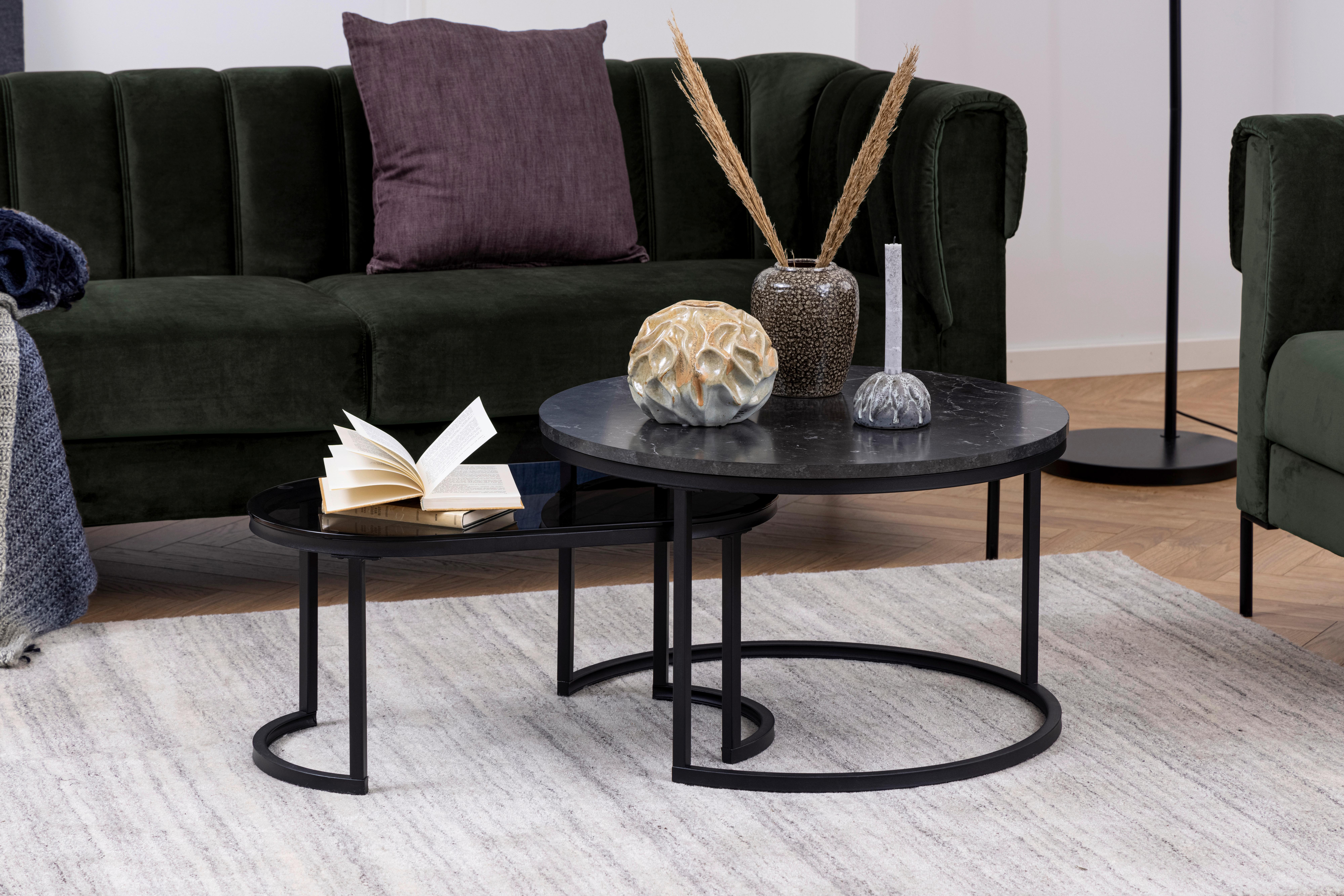 Couchtisch Rund 2er-Set Spiro, Schwarz - Schwarz, KONVENTIONELL, Glas/Holzwerkstoff (70/70/42cm) - MID.YOU