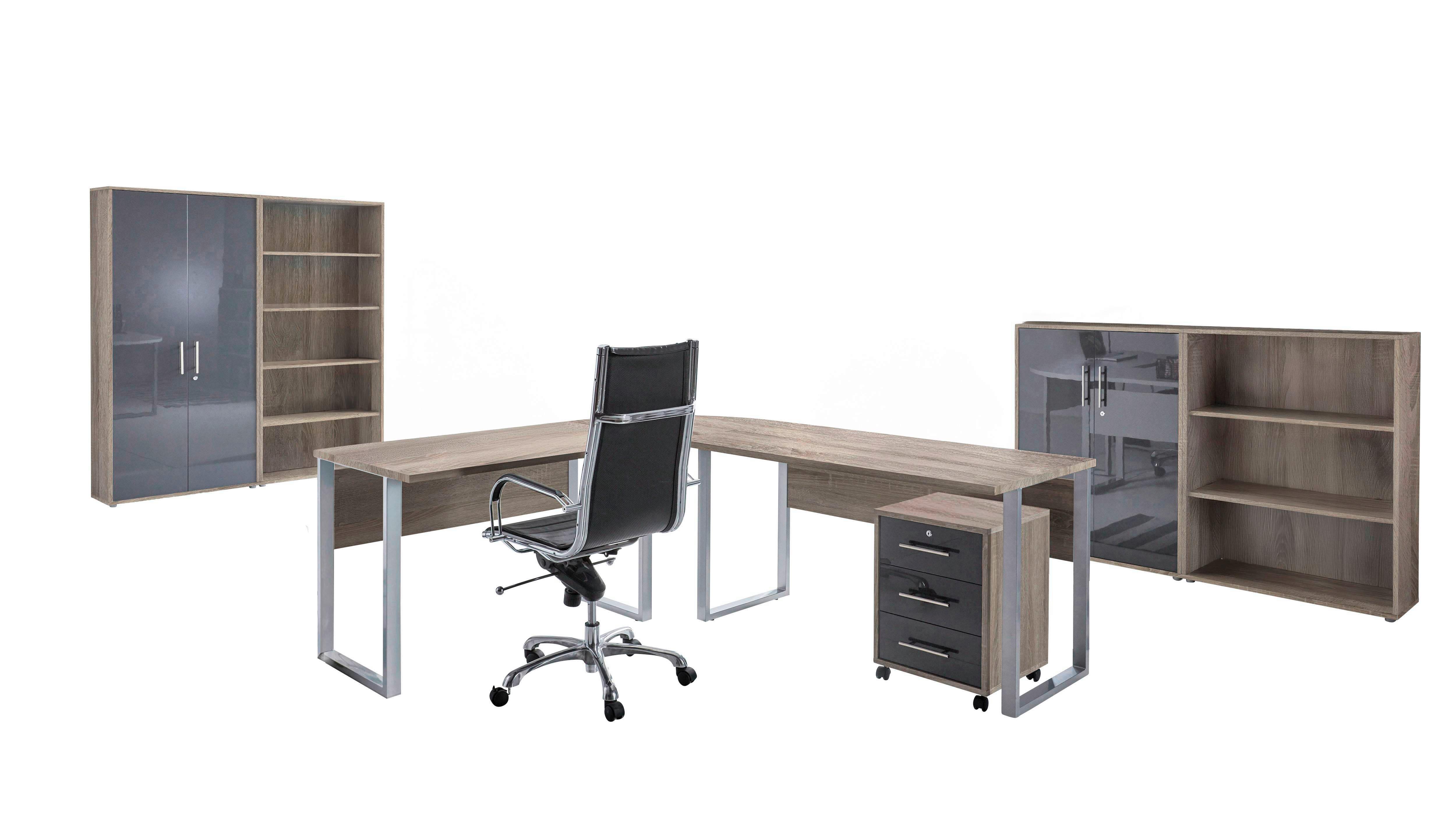 Büro Office Edition Set Sonoma Eiche Dekor/Anthrazit - Anthrazit Hochglanz/Sonoma Eiche, MODERN, Holzwerkstoff - MID.YOU