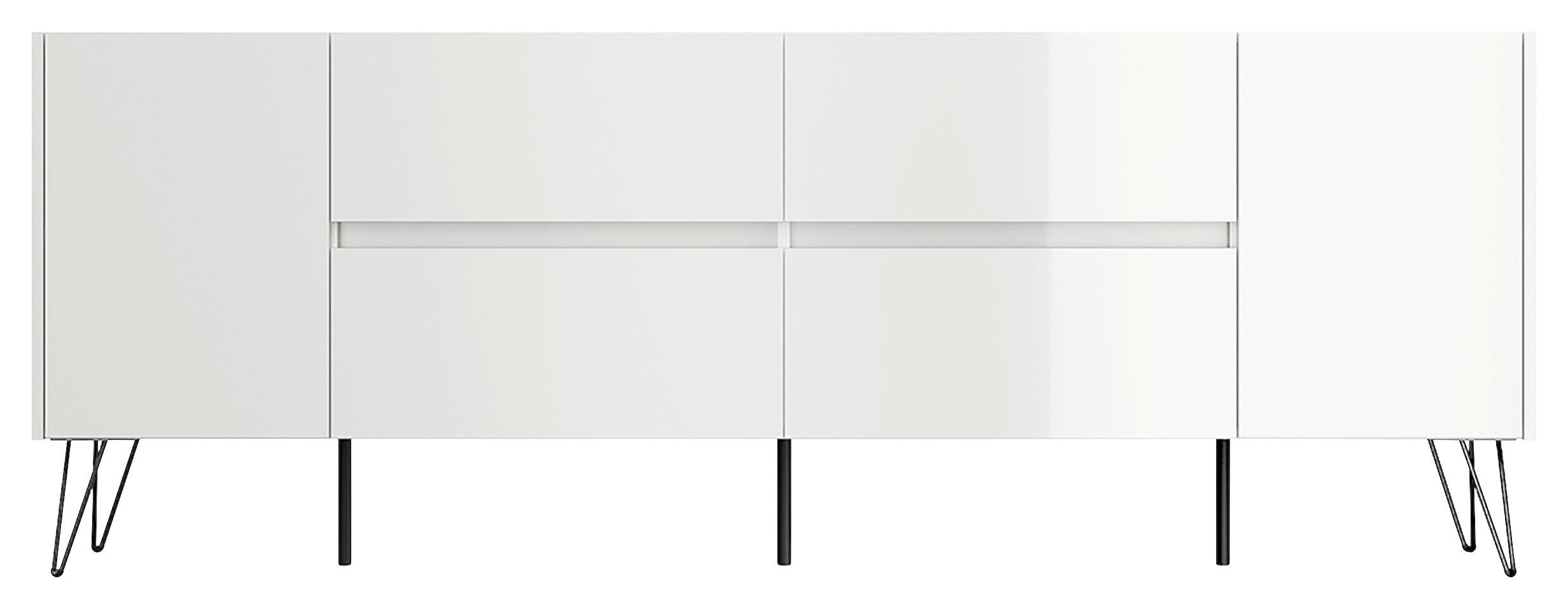 Sideboard Posseik Industrial Weiß B: 199 cm - Weiß Hochglanz/Schwarz, Design, Holzwerkstoff (199/75,8/42cm) - MID.YOU
