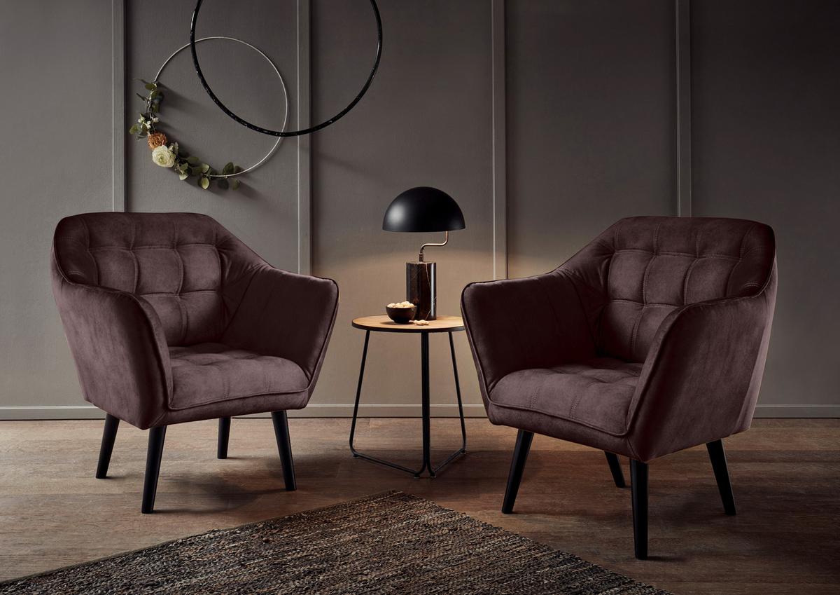 Polstersessel Mit Armlehnen Max Stoffbezug Aubergine - Aubergine/Schwarz, MODERN, Holzwerkstoff/Textil (84/87/70cm) - MID.YOU