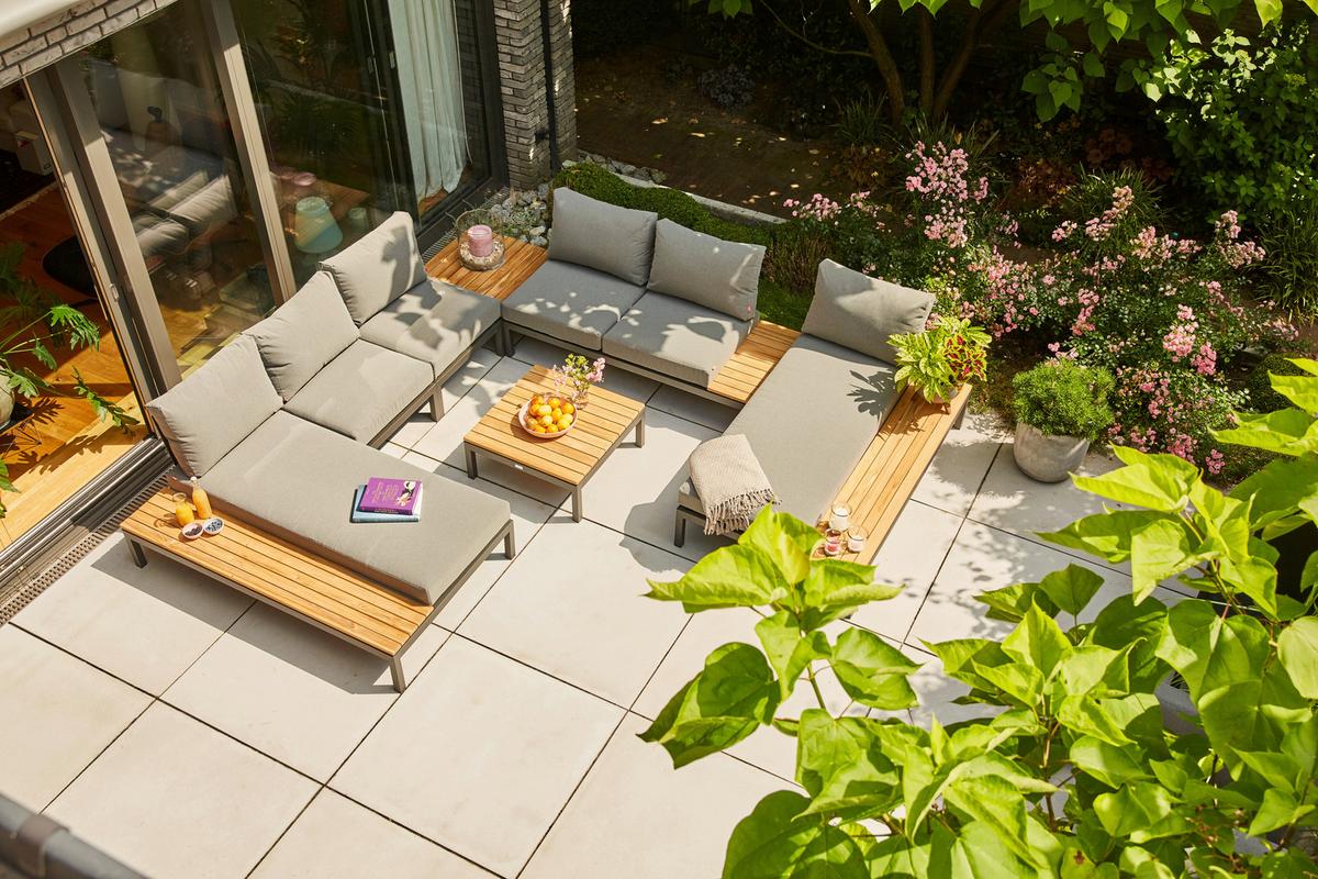 Loungegarnitur 5-Tlg Teakholz/Metall mit Kissen - Anthrazit/Grau, KONVENTIONELL, Holz/Textil - Siena Garden