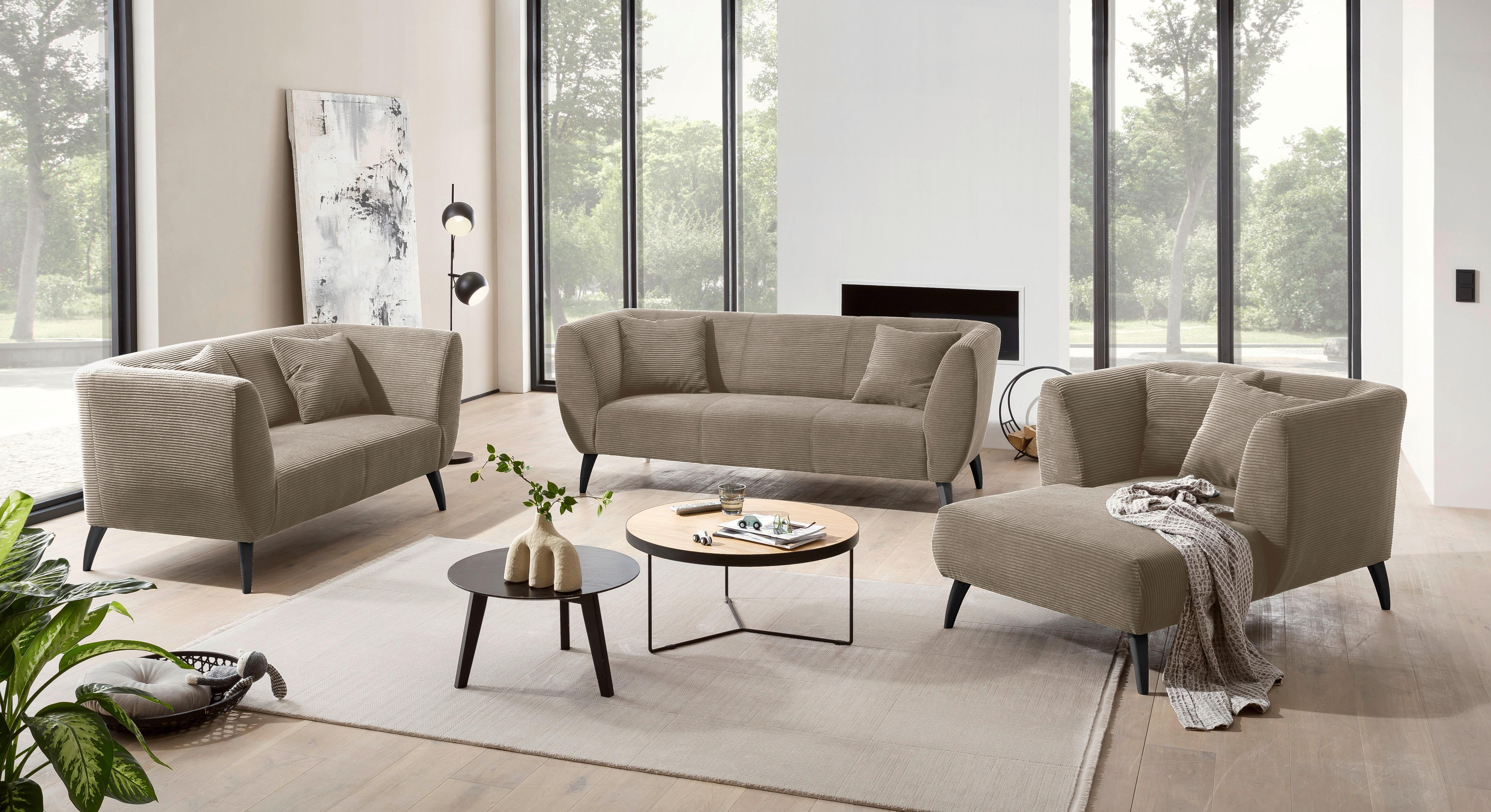 3-Sitzer-Sofa Colori Graubraun Rücken Echt - Graubraun/Schwarz, MODERN, Textil (208/83/88cm) - MID.YOU