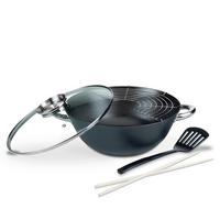 Gsw Wok-set Schwarz, D/h:32x12cm - Schwarz, Basics, Metall (32/12cm) - GSW