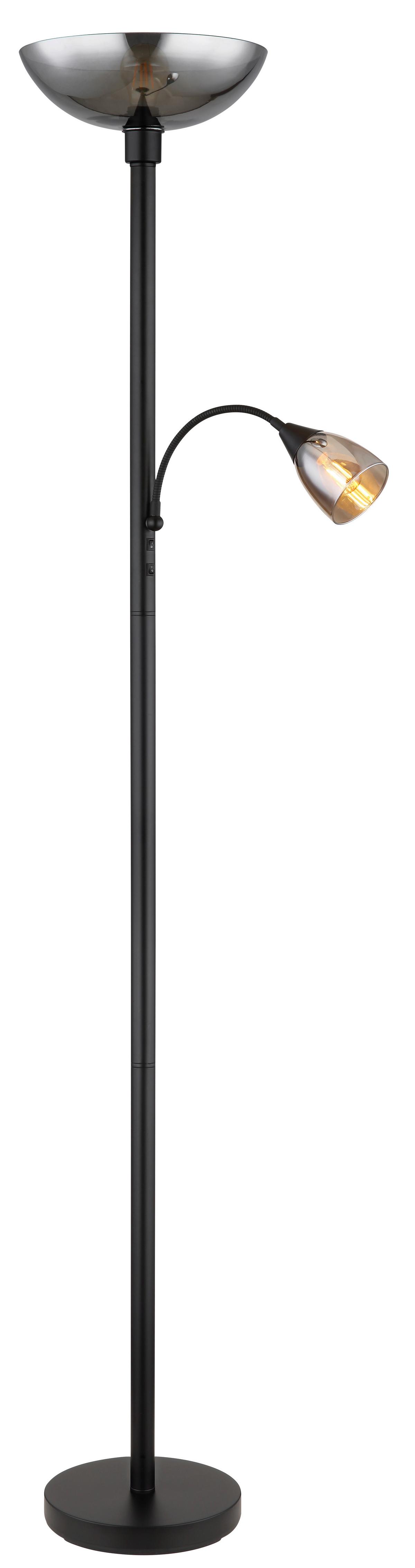 Stehleuchte 58903 - Hellgrau/Schwarz, KONVENTIONELL, Glas/Textil (30/178cm) - Globo