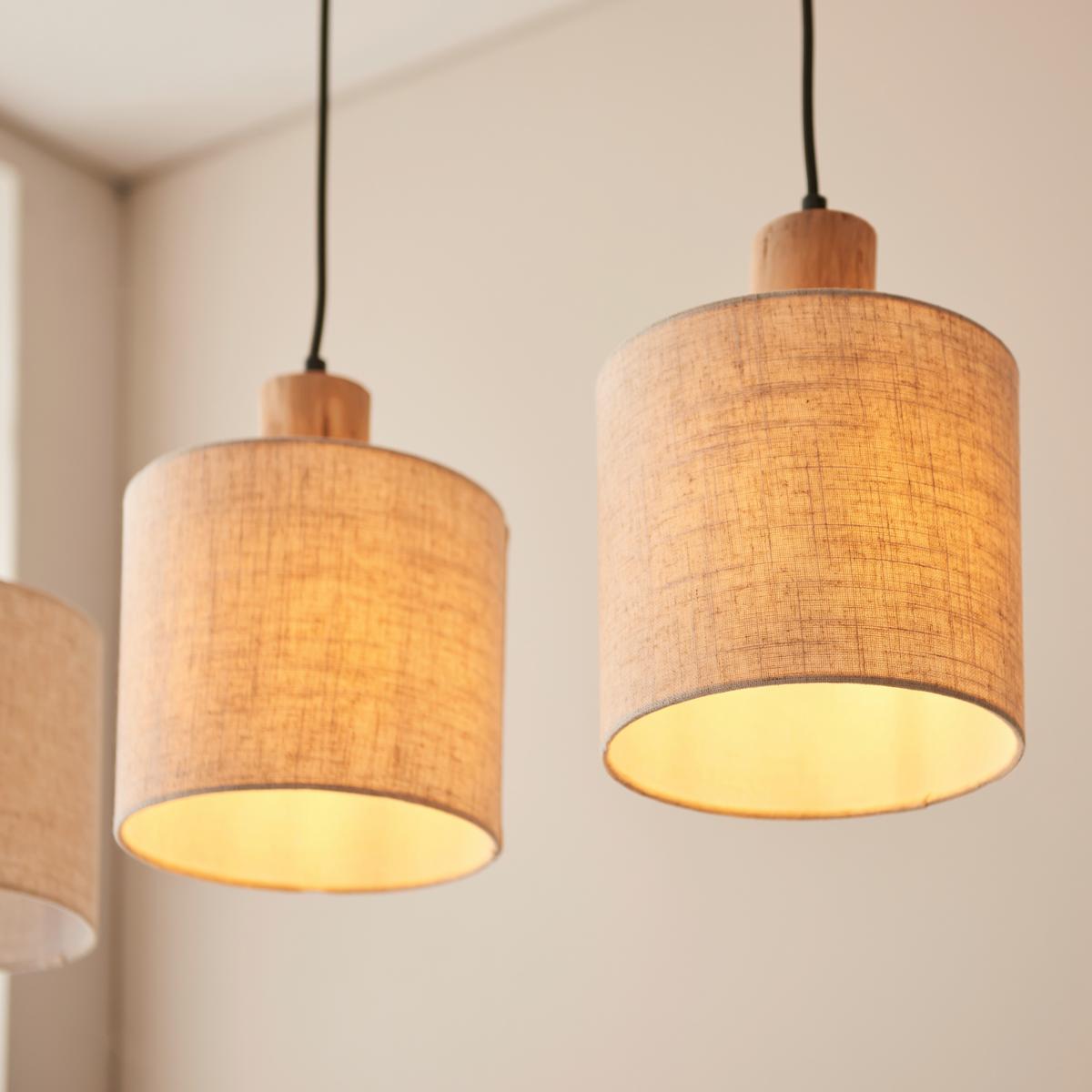 Pendelleuchte 99538/96 Pia - Schwarz/Naturfarben, Natur, Holz/Textil (80/20/130cm) - Brilliant