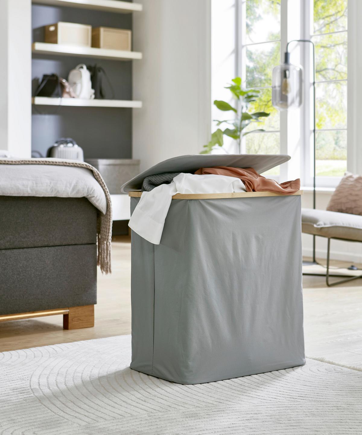 Wäschekorb Grau B: 57 cm - Grau, Design, Holzwerkstoff/Textil (57/60/37cm) - MID.YOU