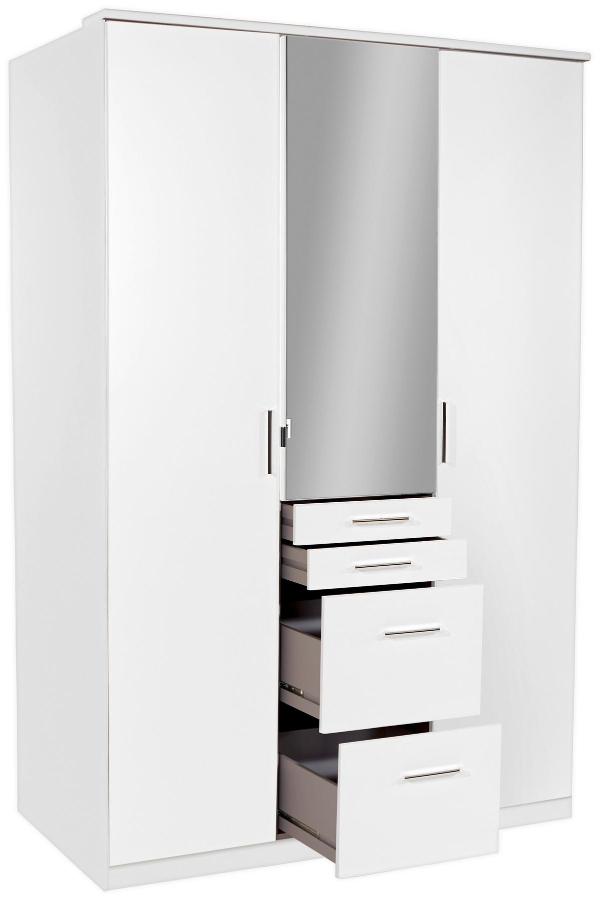 Drehtürenschrank Mit Spiegel + Laden 135cm Aachen, Weiß - Weiß, KONVENTIONELL, Holzwerkstoff (135/198/58cm)