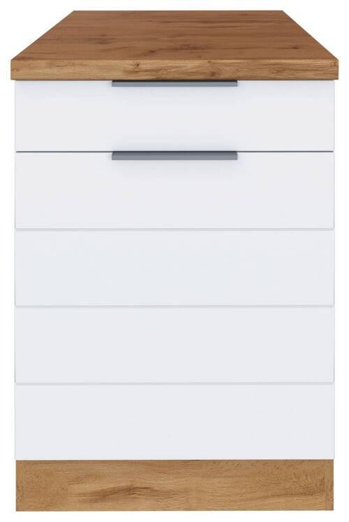 Küchenschrank mit modernen Fronten in Weiß und mit Querrillen