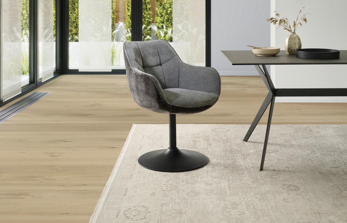 Armlehnstuhl Kaleo Chenille Grau, B: 63 Cm - Schwarz/Grau, KONVENTIONELL, Textil/Metall (63/87/64cm) - MID.YOU