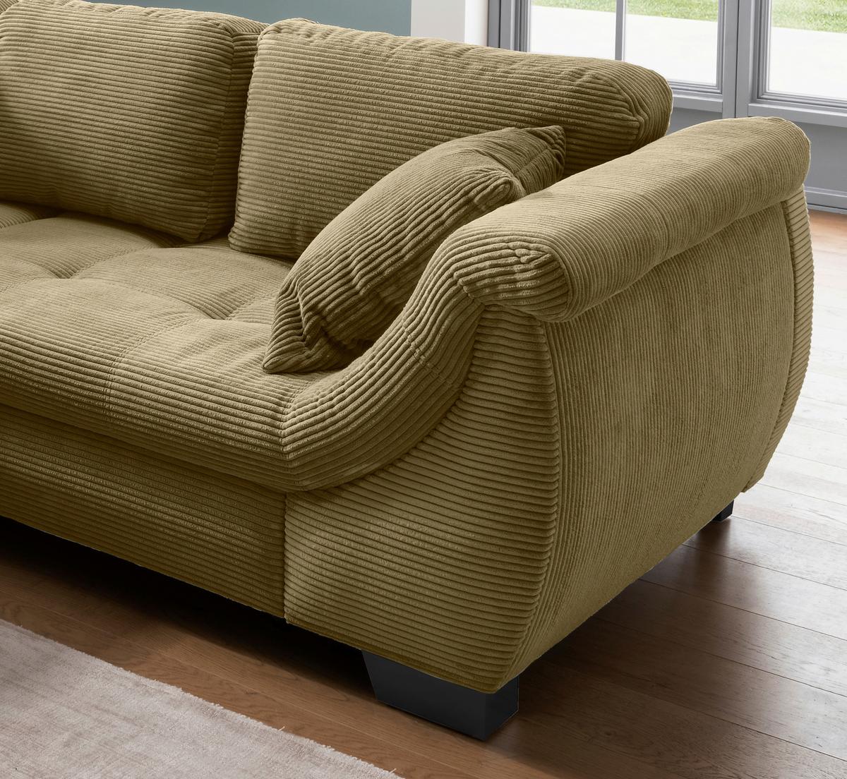 Ecksofa mit Schlaffunktion Flora Olivgrün Cord - Schwarz/Olivgrün, Design, Textil (190/250cm) - MID.YOU