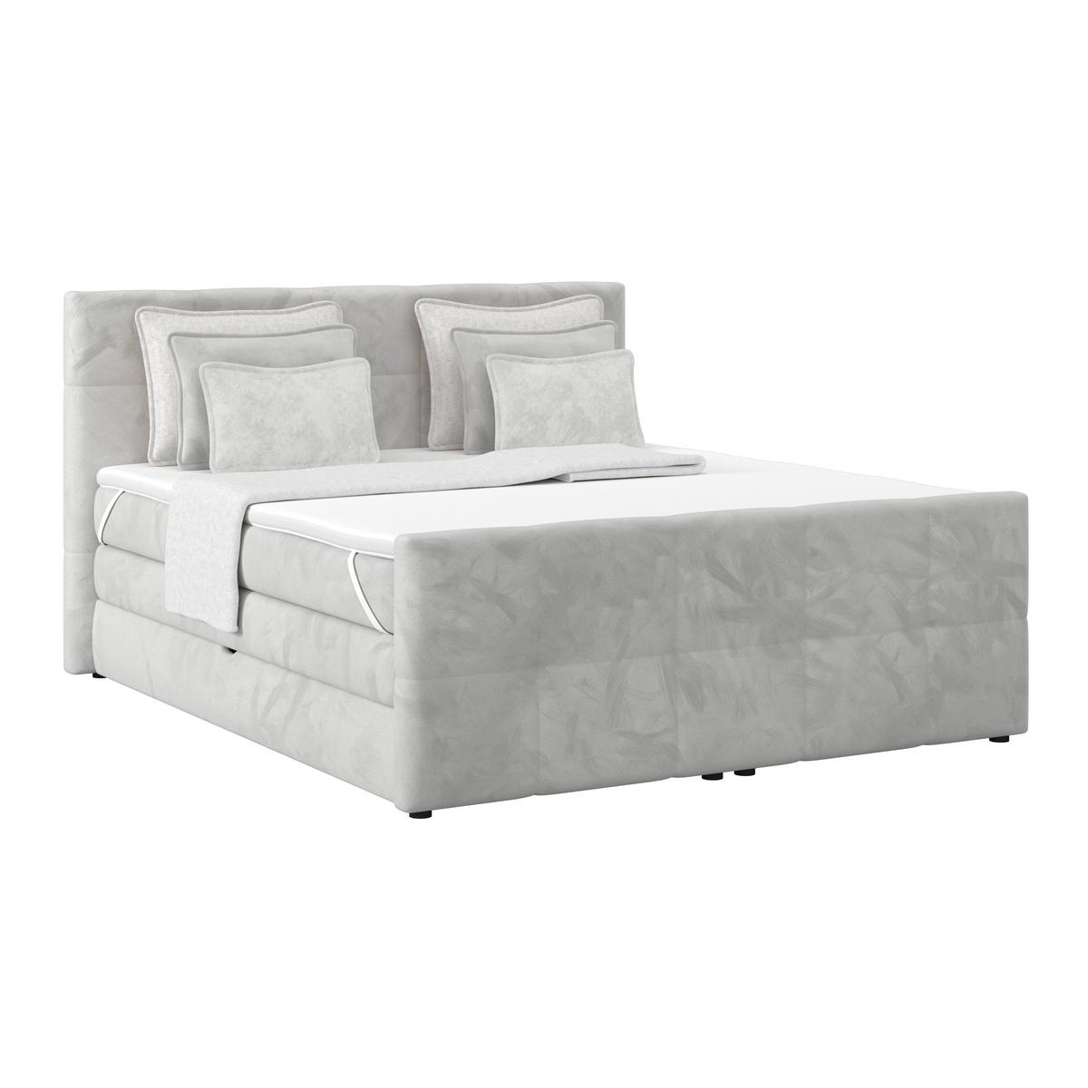 Boxspringbett mit Topper und Bettkasten 160x200 cm Medino - Hellgrau, KONVENTIONELL, Holz/Holzwerkstoff (160/200cm) - Luca Bessoni