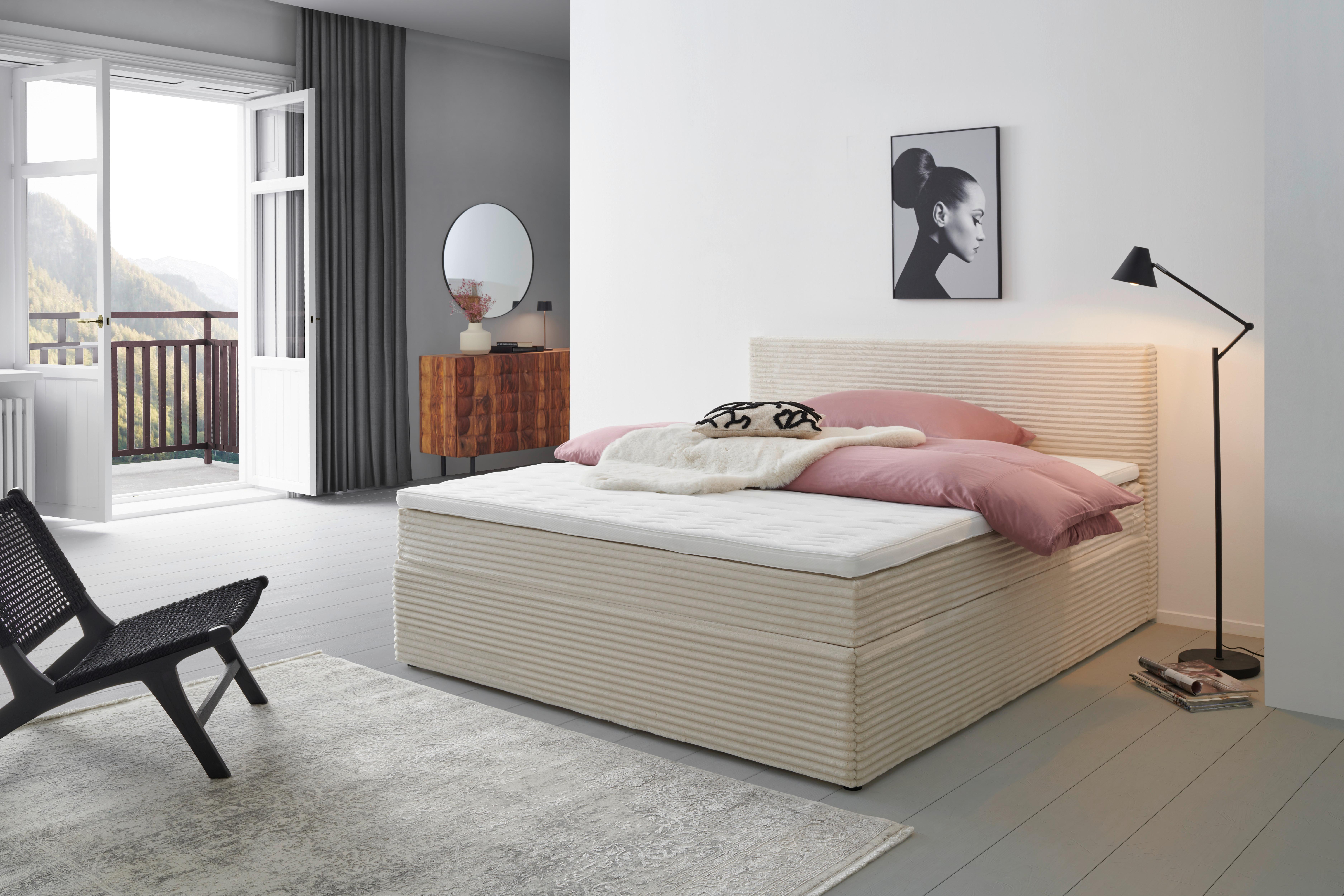 Boxbett mit Topper 180x200 Cordoba - Creme/Schwarz, Basics, Holz/Textil (180/200cm) - Livetastic