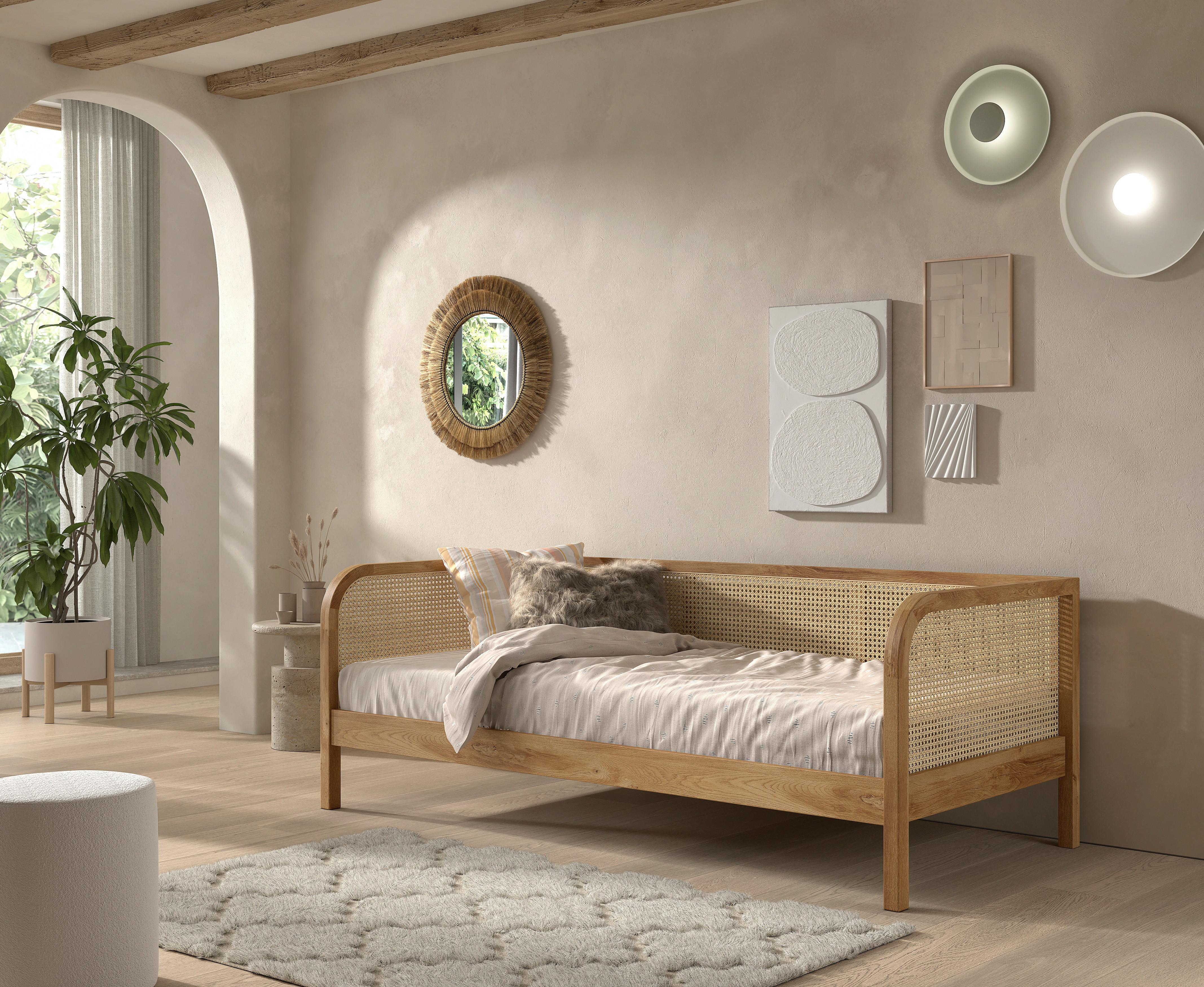 Bett Olive Eichefarben 90x200cm - Eichefarben/Nickelfarben, MODERN, Holz/Holzwerkstoff (90/200cm) - Vipack