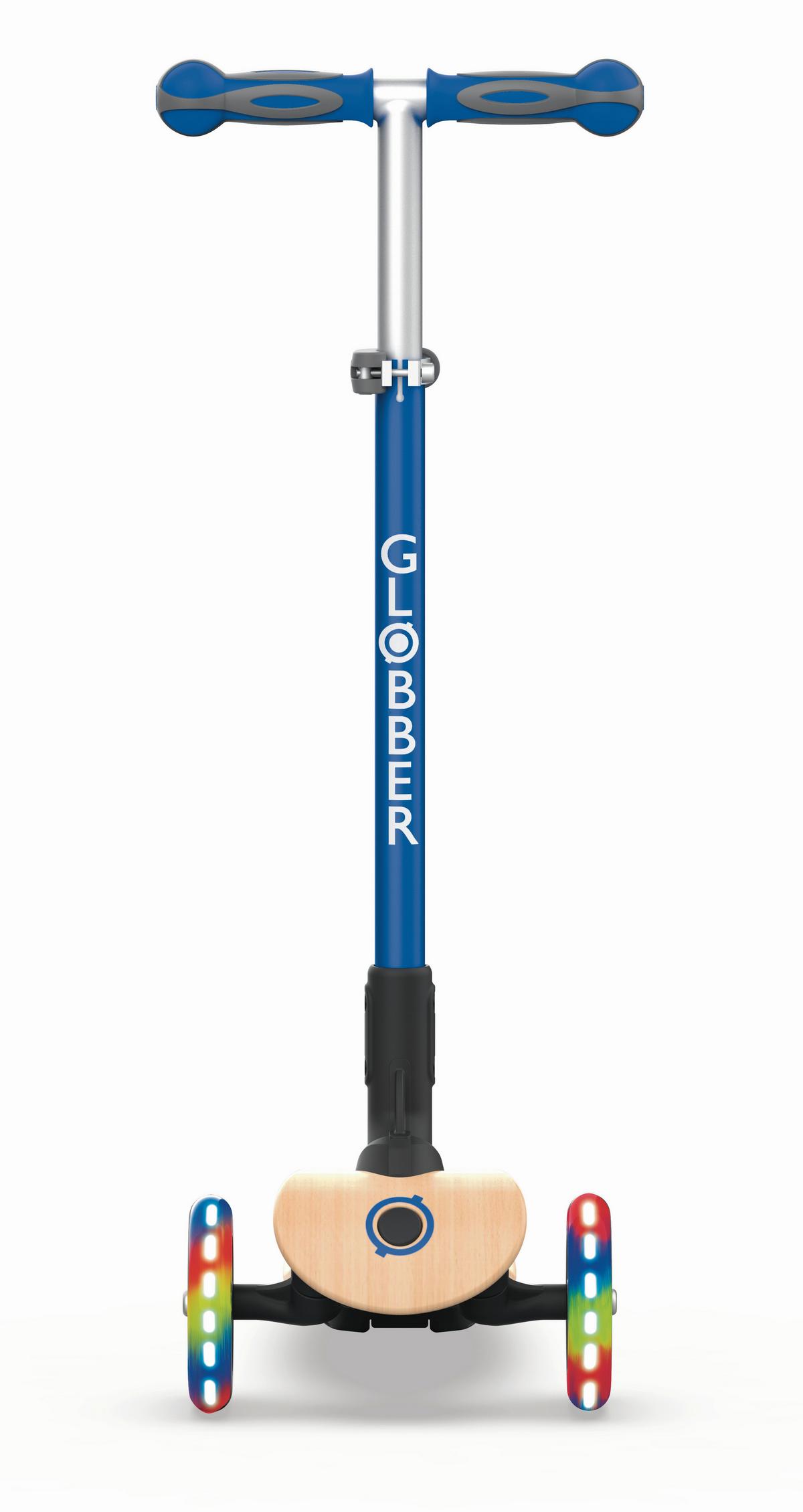 Kinder-Dreiradscooter Globber Primo, Blau, klappbar - Blau/Birkefarben, Basics, Holz/Kunststoff (56/77,5/28cm)