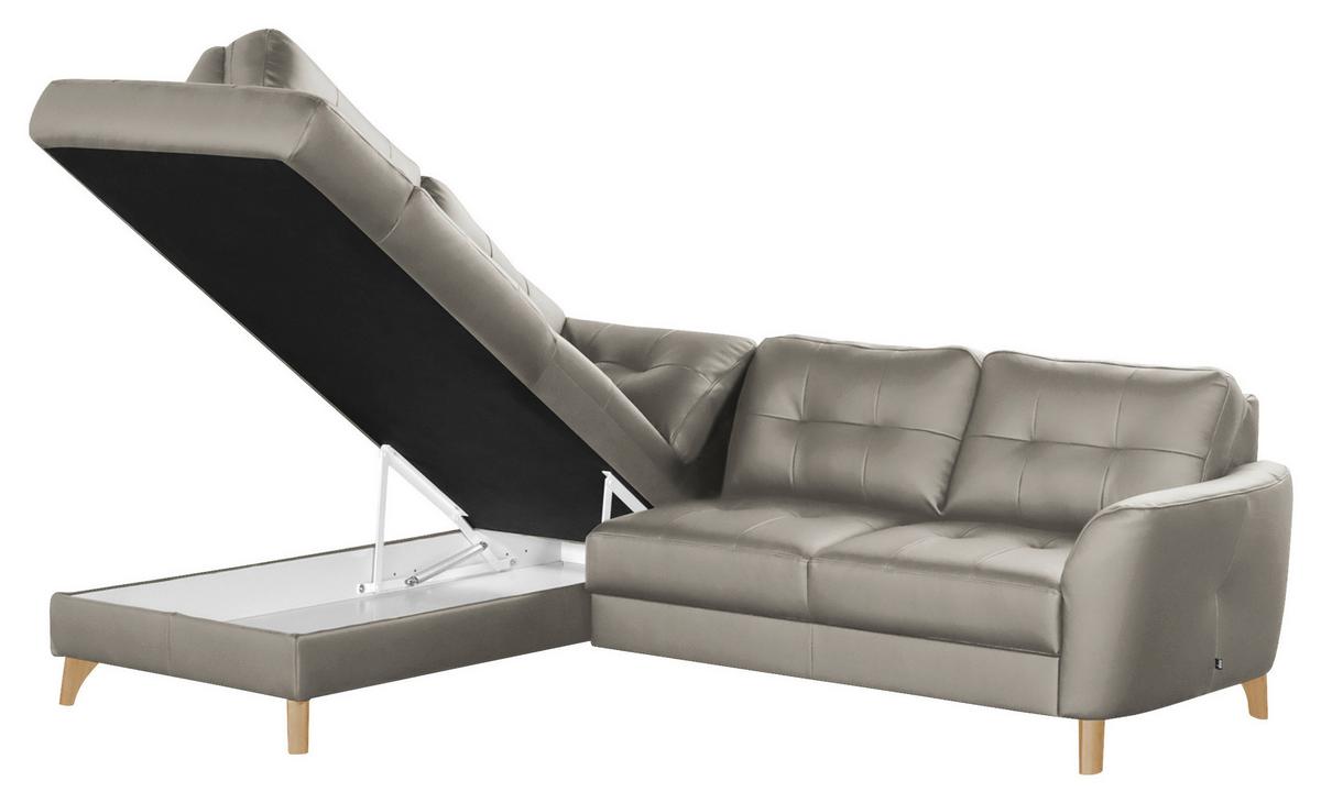 Ecksofa Nordic Plantinfarben S: 190x236 cm - Platinfarben/Buchefarben, Design, Leder/Textil (190/236cm) - Livetastic