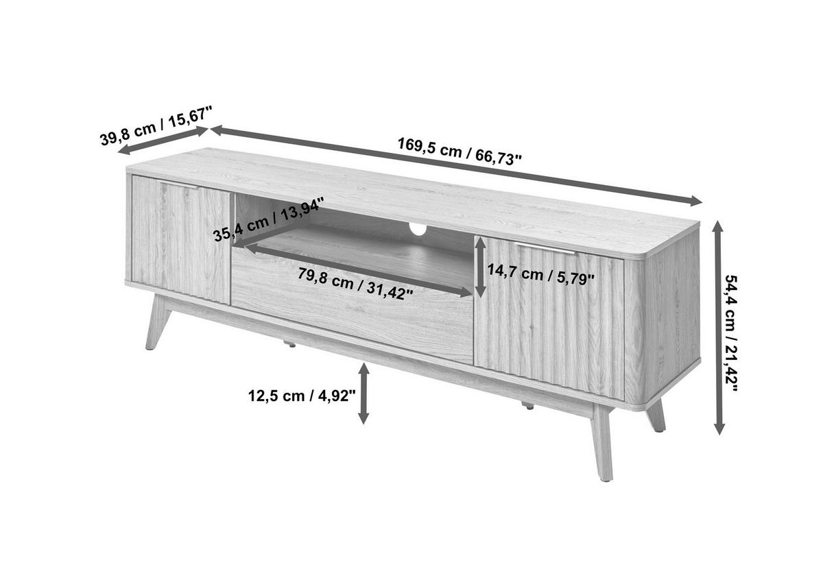 Lowboard Wave TV 170 B: 169,5 cm Eichefarben - Eichefarben, MODERN, Holzwerkstoff (169,50/54,5/40cm) - Livetastic