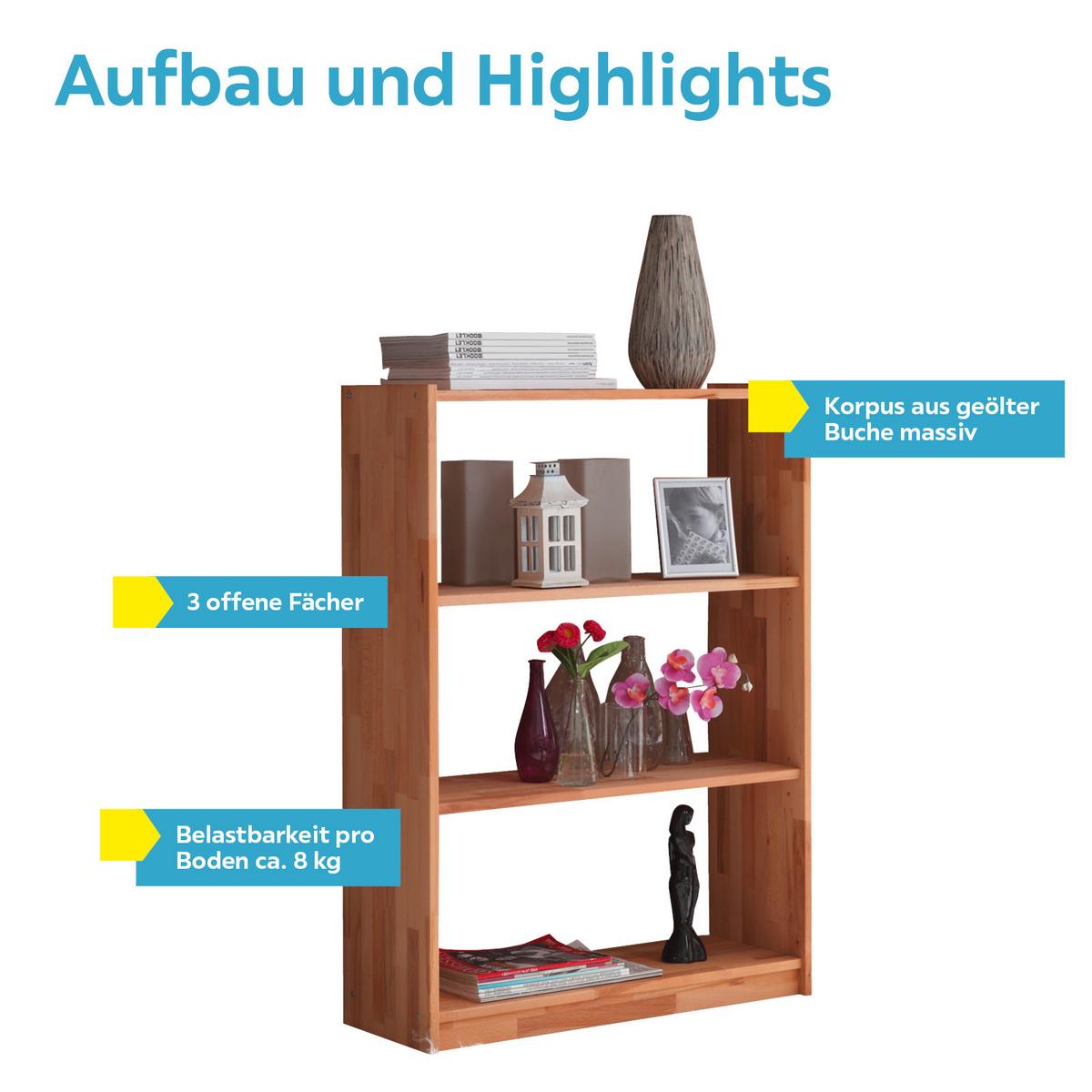 Regal Echtholz Massiv Simon B 80 cm, Buche - Buchefarben, Basics, Holz (80/111/31cm) - MID.YOU