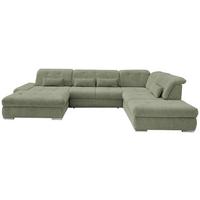 Wohnlandschaft Dalida Mit Schlaffunktion Grün Chenille - Chromfarben/Grün, Design, Textil (195/376/254cm) - Livetastic