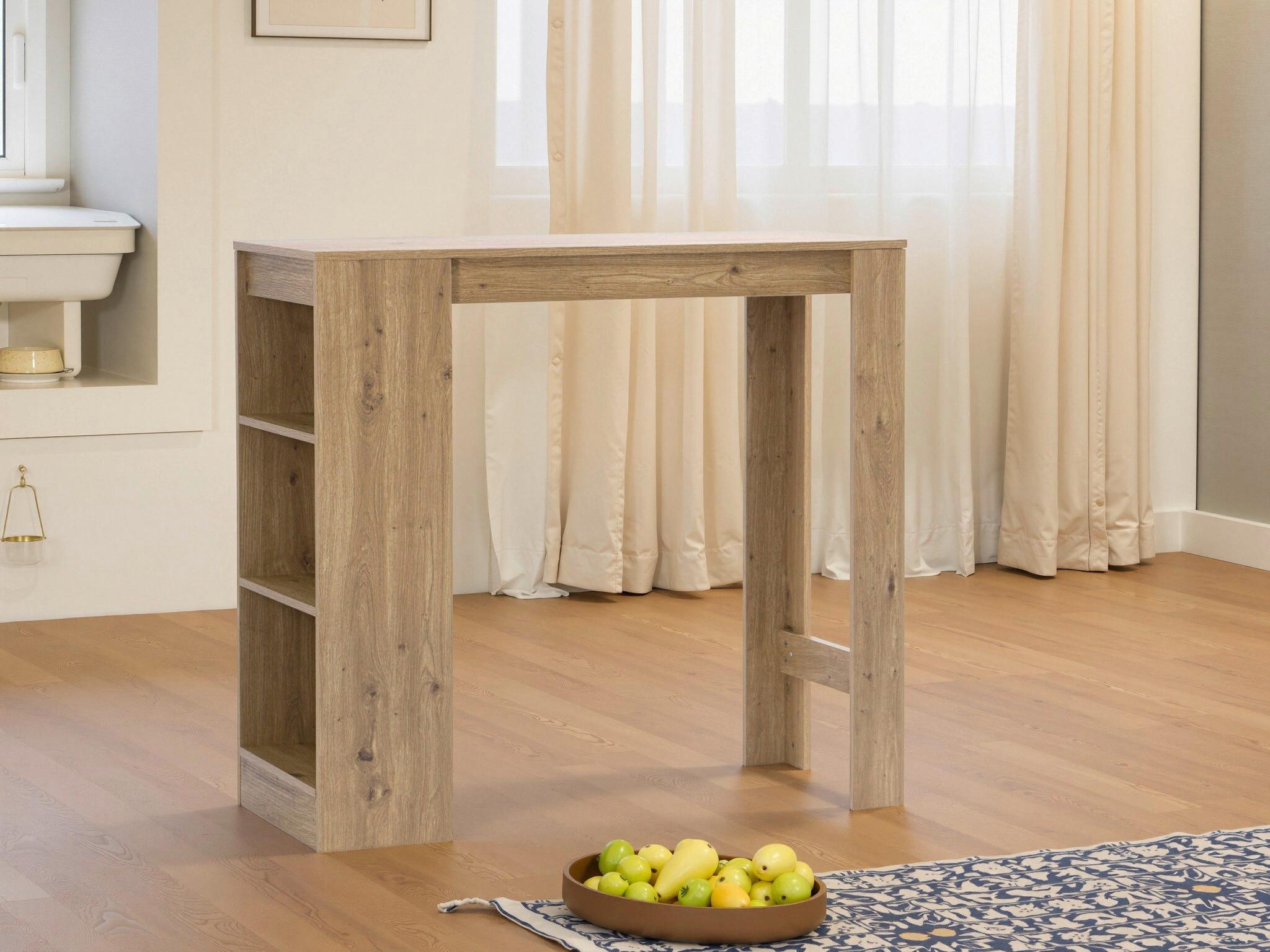 Bartisch Brest 110x103x50 Cm Melamin Eiche 3 Ablagen - Eichefarben, KONVENTIONELL, Holzwerkstoff (110/103/50cm)