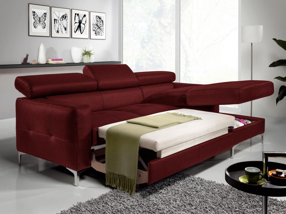Ecksofa Mit Schlaffunktion Sammy Dunkelrot - Chromfarben/Dunkelrot, Design, Textil (226/169cm) - Livetastic