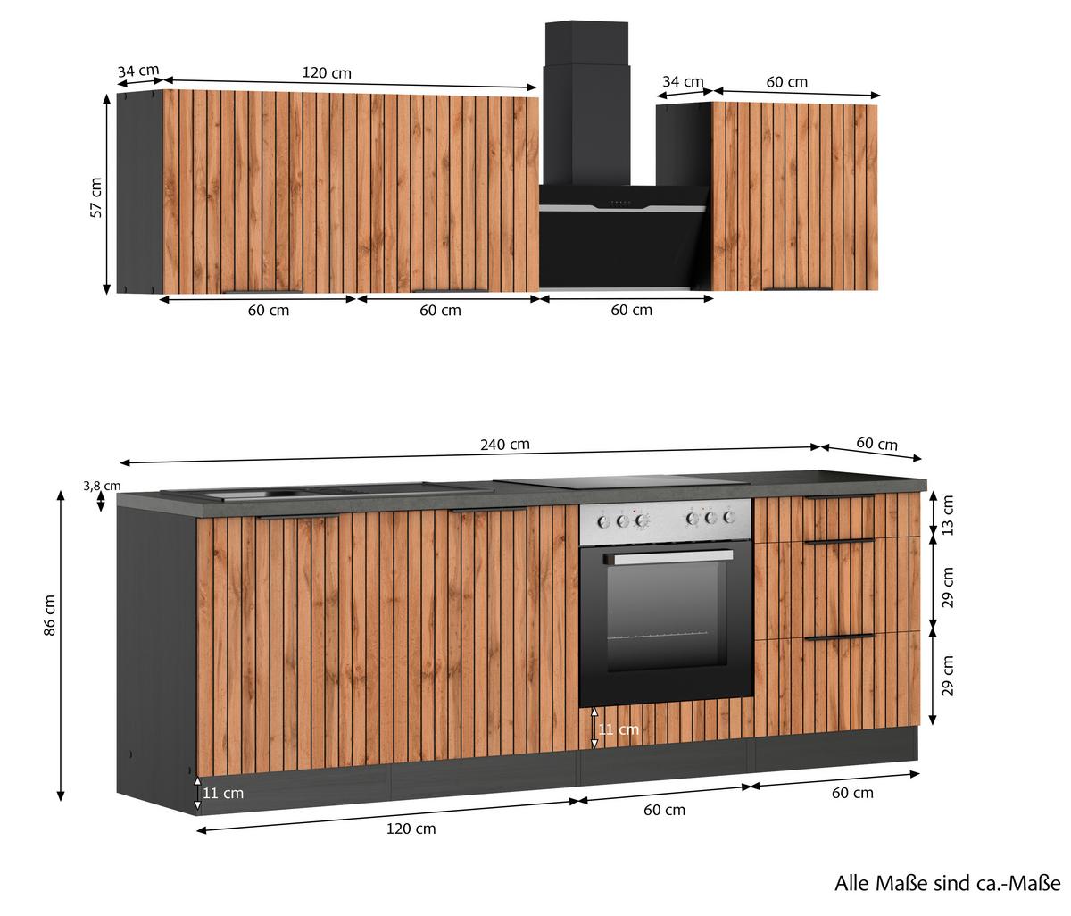 Küchenblock Liverpool Graphit/Eiche Dekor B: 240 cm - Schieferfarben/Eiche Wotan, Basics, Holzwerkstoff (240cm) - Held