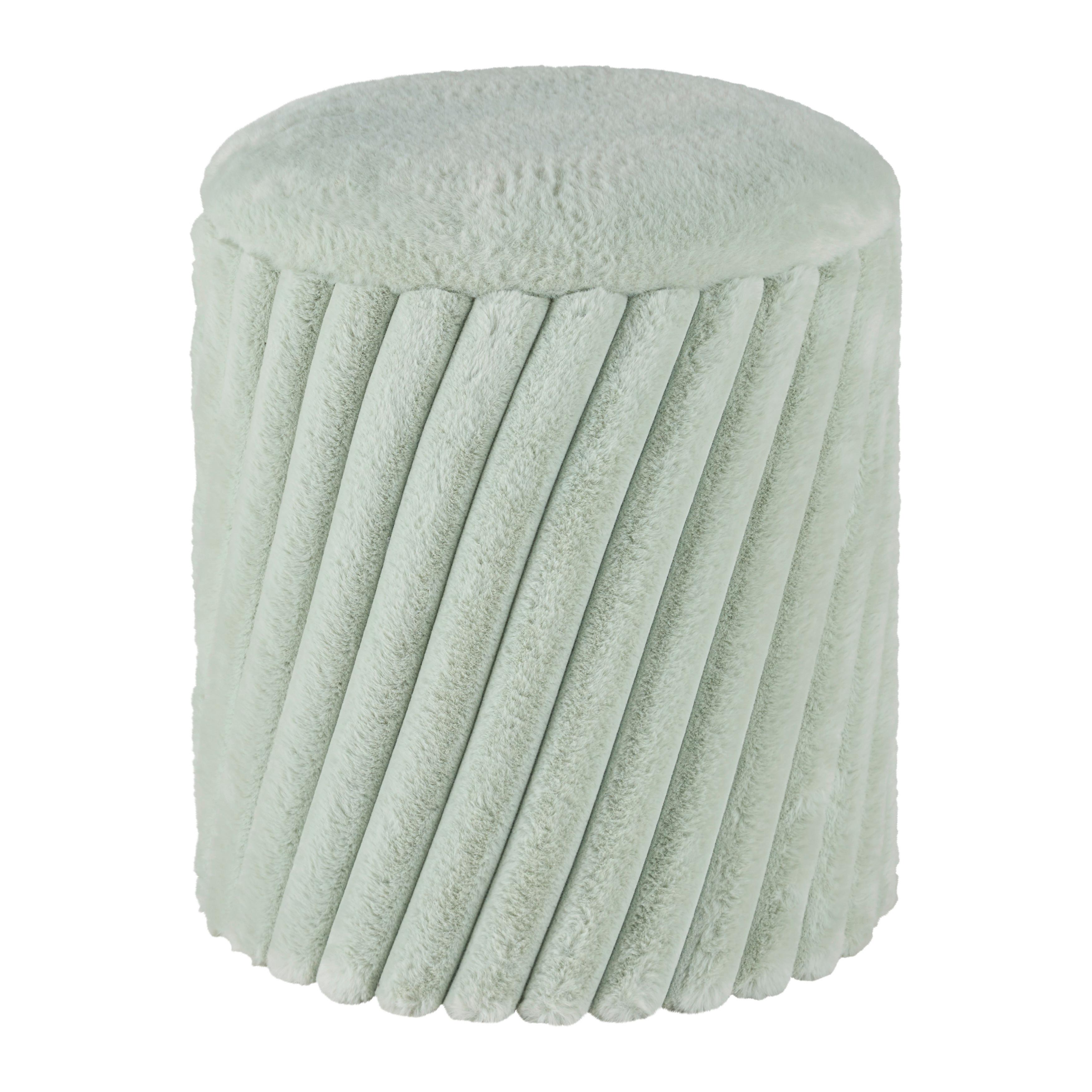 Taburet CADY, zelená tk.kožešina, max.120 kg - zelená, Romantický / Rustikální, kompozitní dřevo/textil (37/40/37cm) - Mömax