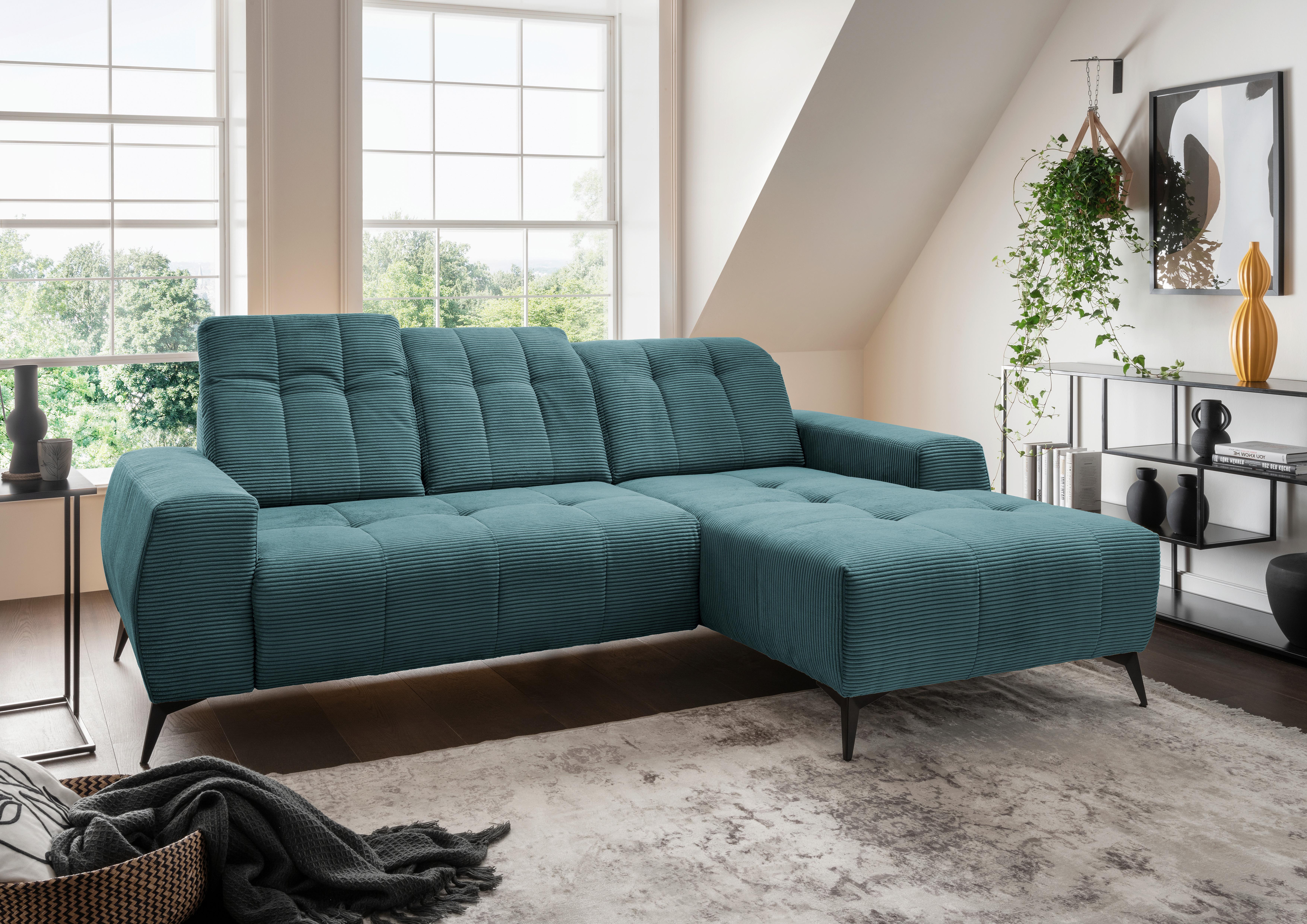 Ecksofa mit USB Anschluss Sano, Petrol, S: 258x180 cm - Petrol/Schwarz, MODERN, Textil (258/180cm) - Livetastic