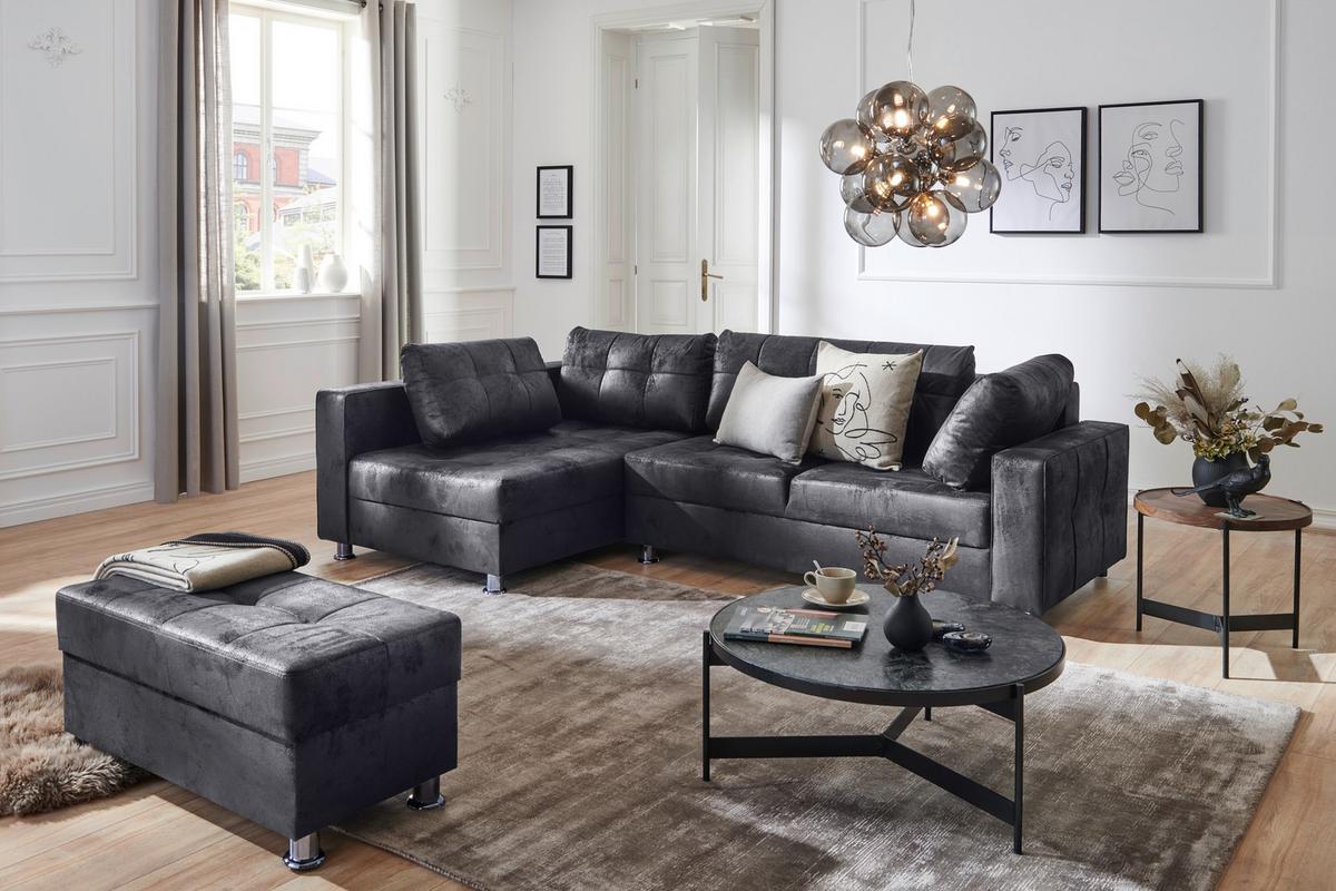 Ecksofa Mit Schlaffunktion + Bettkasten Fancesco Grau - Chromfarben/Dunkelgrau, MODERN, Textil (167/266cm) - Livetastic