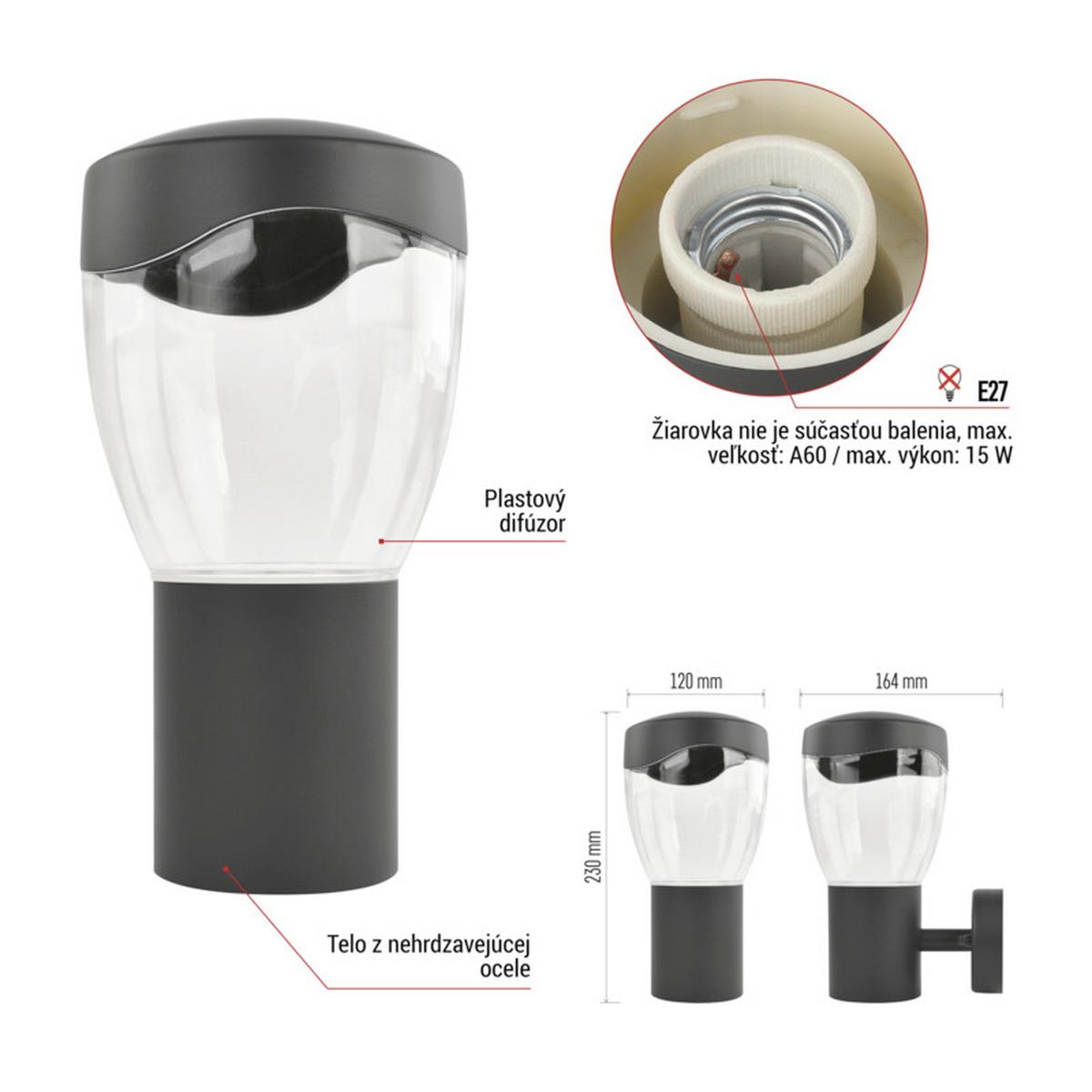 VONKAJŠIE LED SVIETIDLO ARTEO - antracitová, Modern, kov/plast