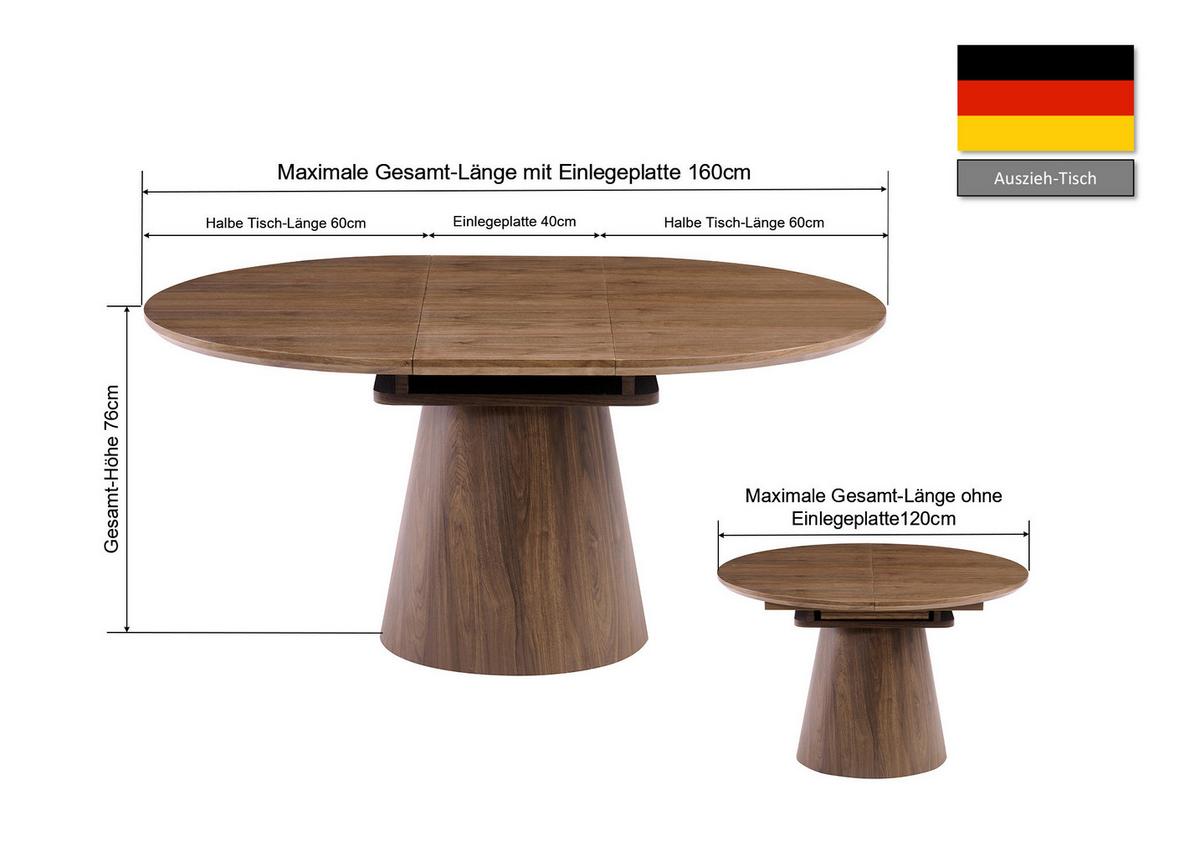 Esstisch Sundsvall Walnussfarben L: 120-160 cm - Walnussfarben, MODERN, Holz/Holzwerkstoff (120/160/120/76cm) - P & B