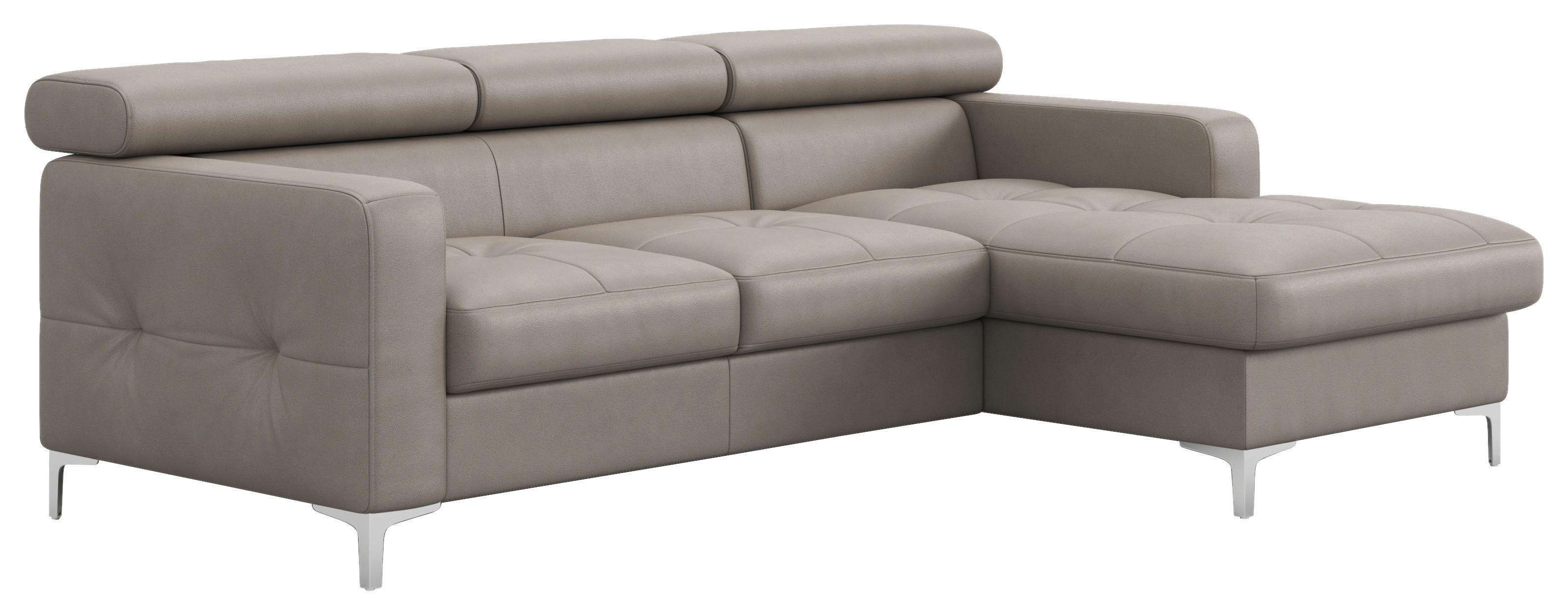 Ecksofa mit Schlaffunktion Sammy Grau Leder - Chromfarben/Grau, Design, Leder (227/168cm) - Livetastic