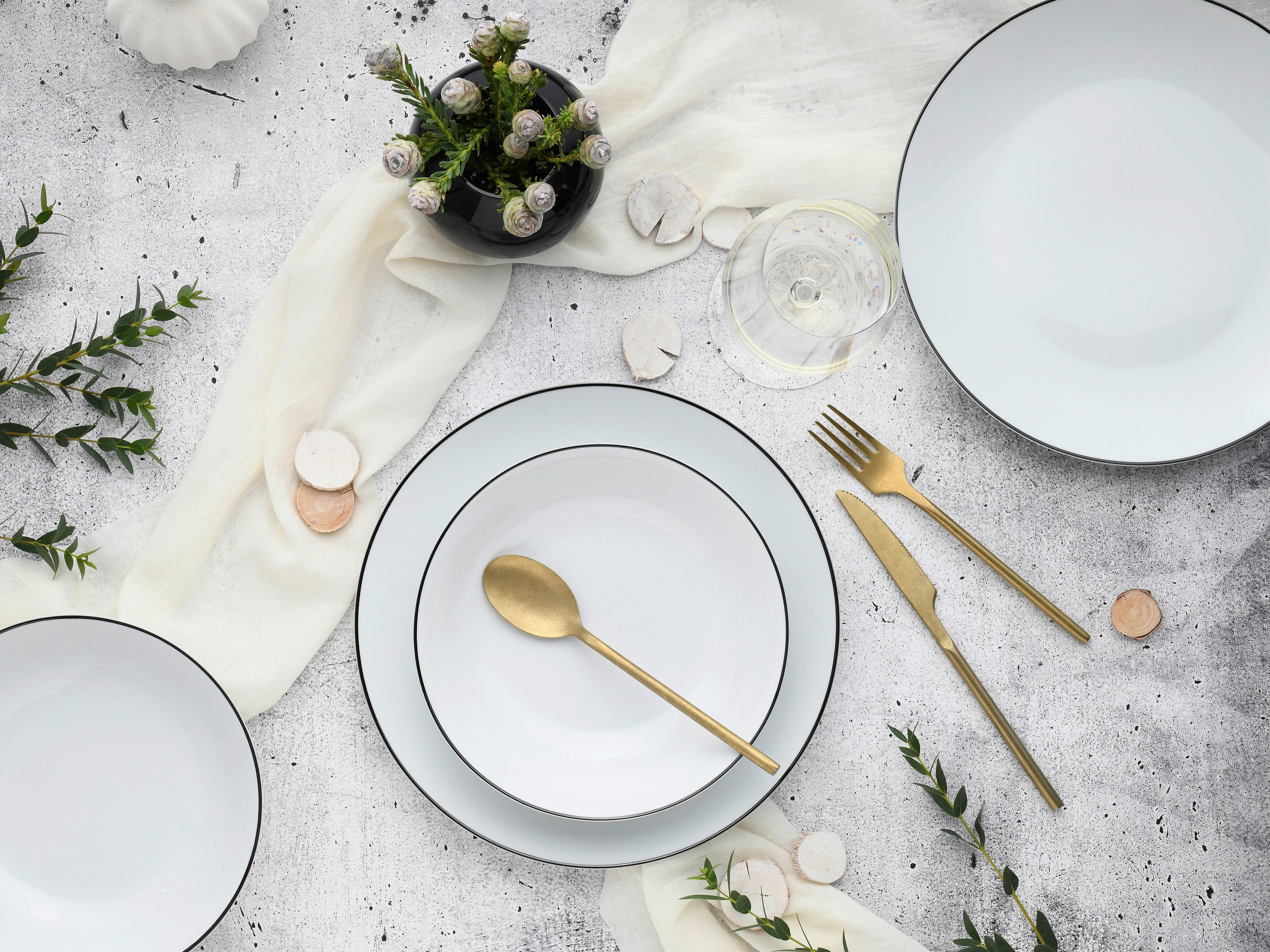 Tafelservice Luna Black Line 18--Teilig., Schwarz, Weiß - Schwarz/Weiß, Basics, Keramik - Creatable