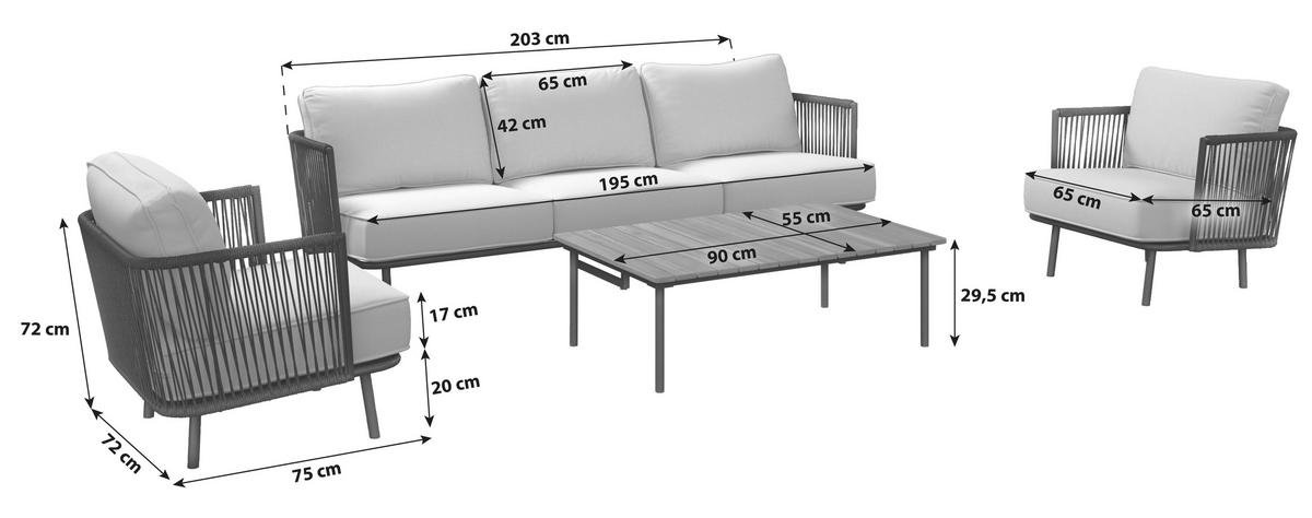 Loungegarnitur Montana Holz/Metall mit Kissen - Schwarz/Naturfarben, MODERN, Holz/Kunststoff - Beldano