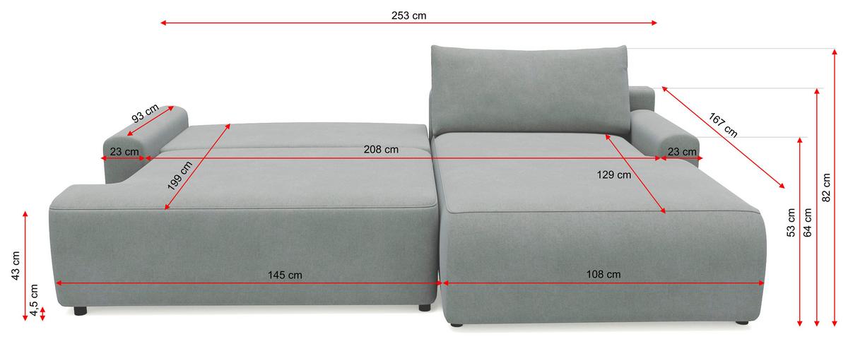 Eckschlafsofa Prag, Creme S: 253x167 cm - Creme/Schwarz, MODERN, Textil (253/167cm) - Trendmanufaktur