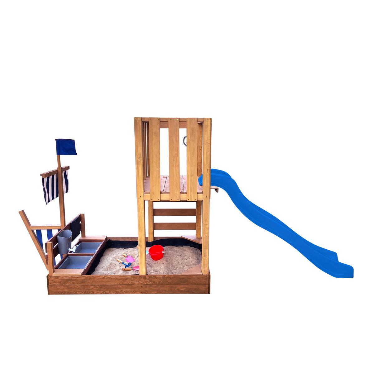 Spielturm Vicky mit Rutsche Blau - Blau/Braun, Basics, Holz/Kunststoff (180,5/87/150cm) - Ambia Garden