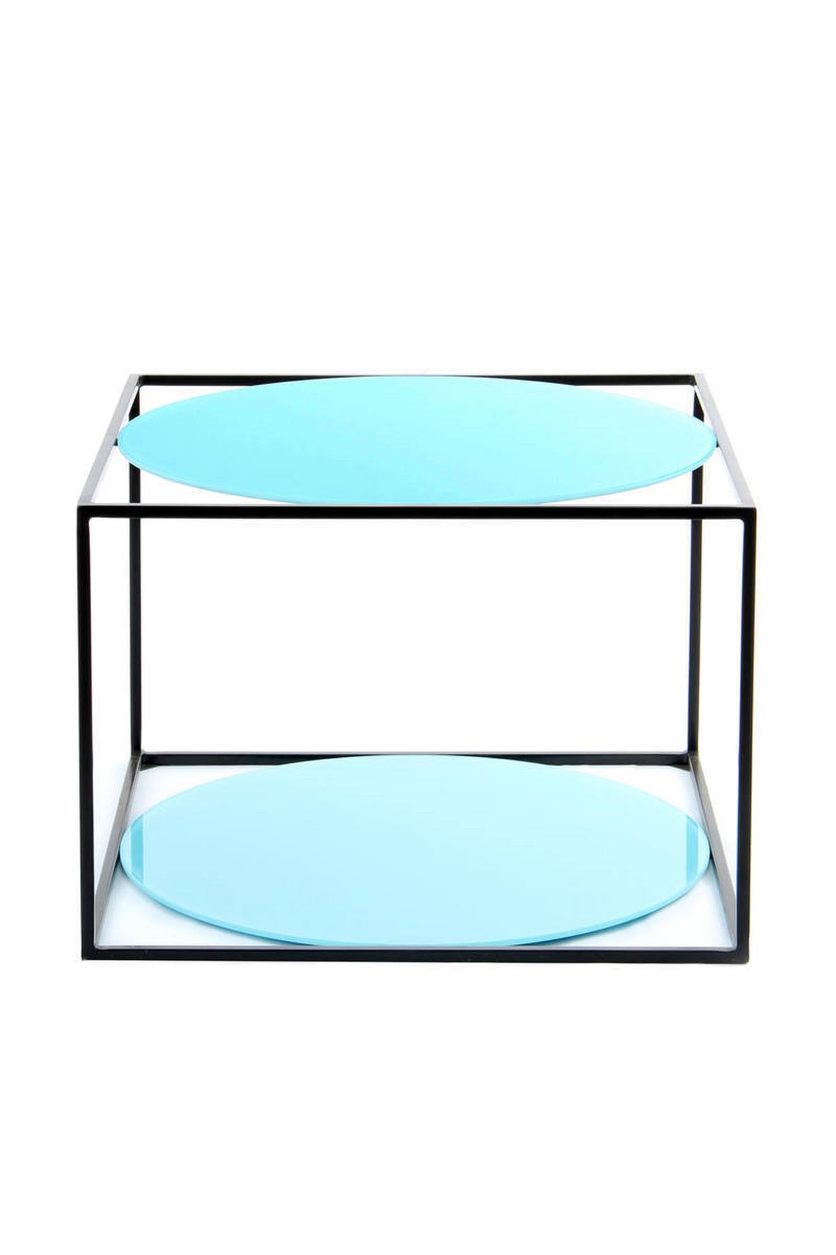 Beistelltisch In Würfelform Cody, Schwarz/blau - Blau/Schwarz, Basics, Glas/Metall (50/50/36cm) - Kayoom