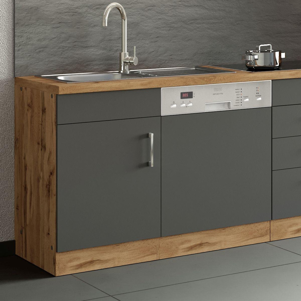 Spülenschrank Mit Spüle B: 110cm Anthrazit/Eiche Dekor - Anthrazit, MODERN, Holzwerkstoff (110/85/60cm) - Held