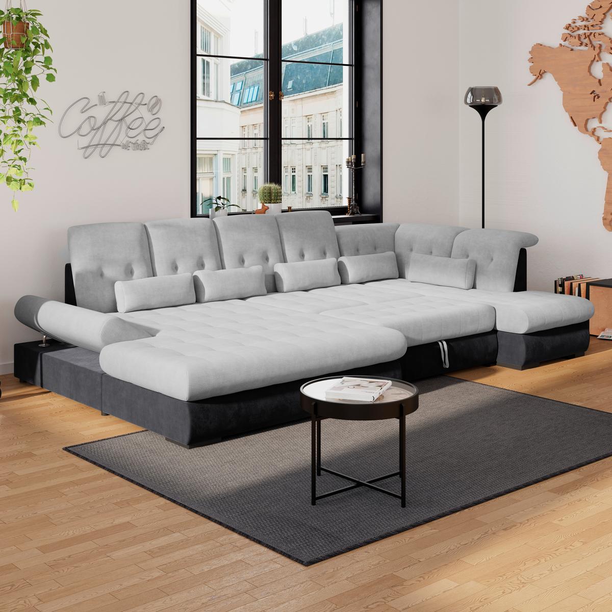 Wohnlandschaft Madera Silberfarben, S: 358x212 cm - Anthrazit/Silberfarben, KONVENTIONELL, Kunststoff/Textil (190/358/212cm)